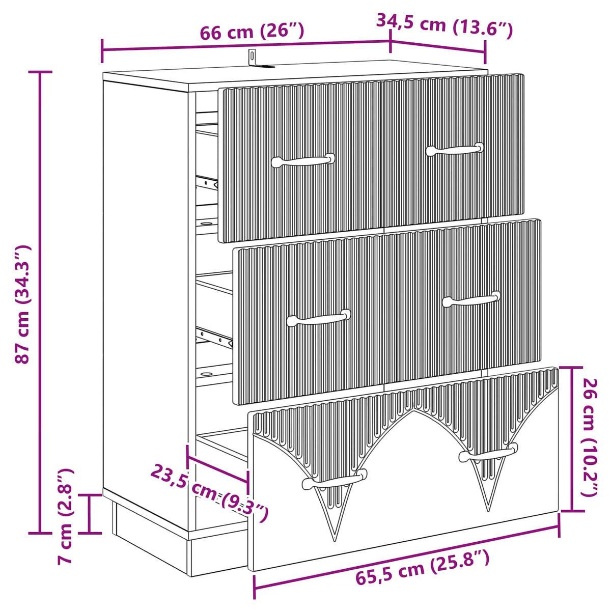 Ormar s ladicama Crna 66 x 34,5 x 87 cm Konstruirano drvo