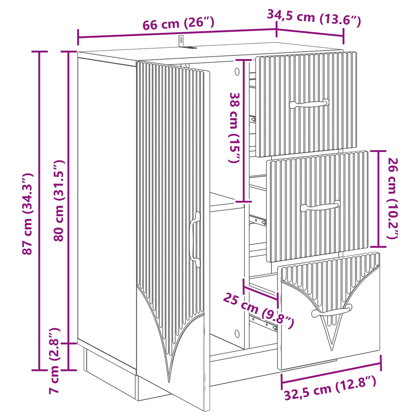 Kreveta s ladicama Bijela visokog sjaja 66 x 34,5 x 87 cm