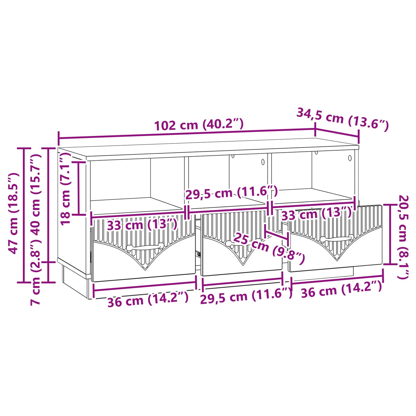 TV ormar Betonska siva 102 x 34,5 x 47 cm Konstruirano drvo