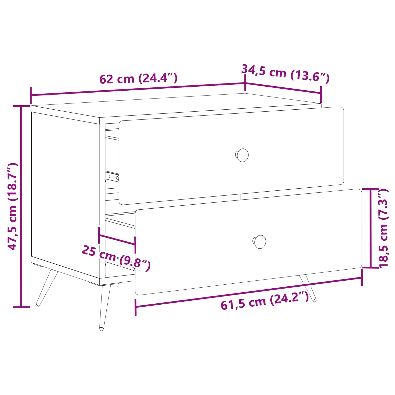 Noćni ormar Betonska siva 62 x 34,5 x 47,5 cm Konstruirano drvo