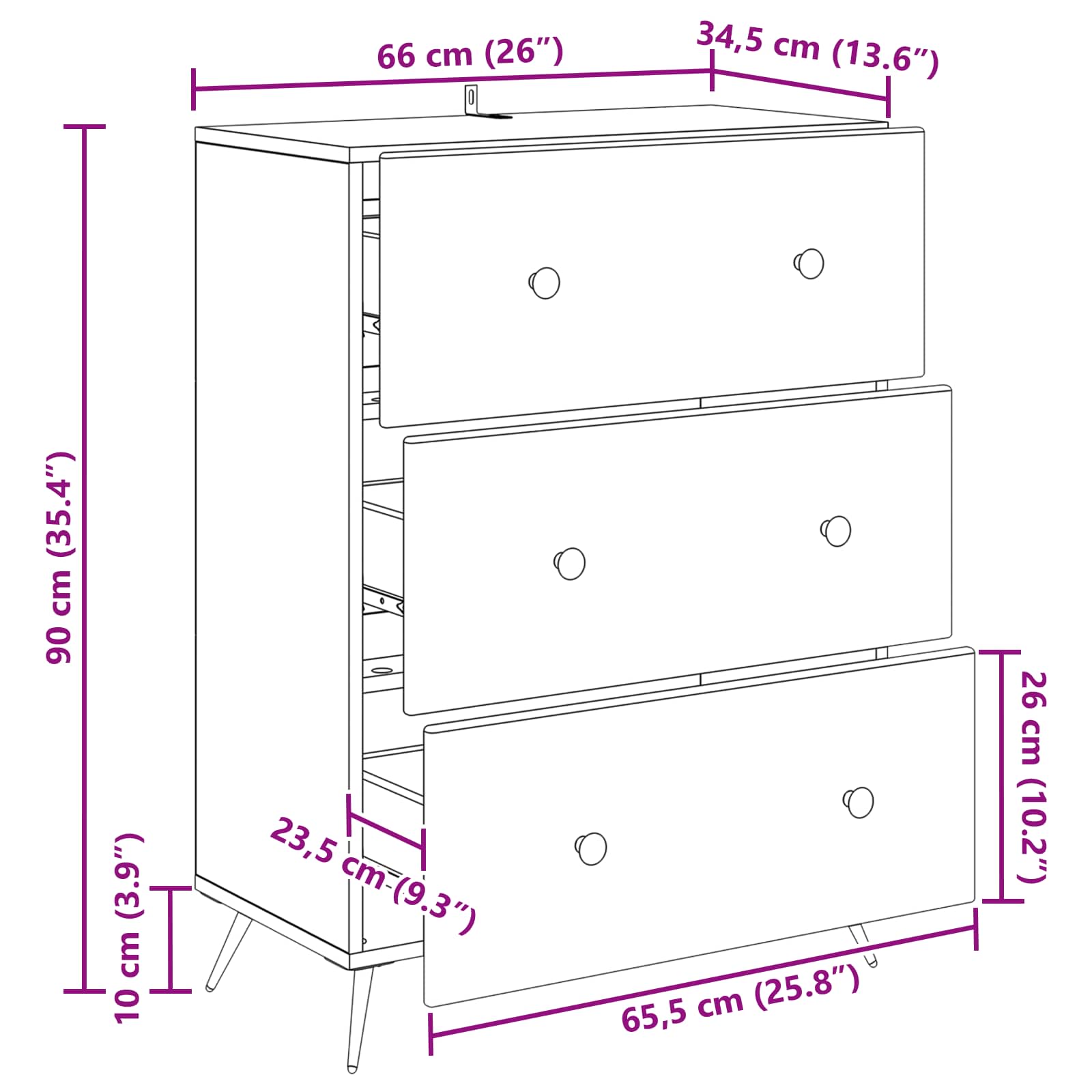 Ormar s ladicama Hrast sonoma 66 x 34,5 x 90 cm