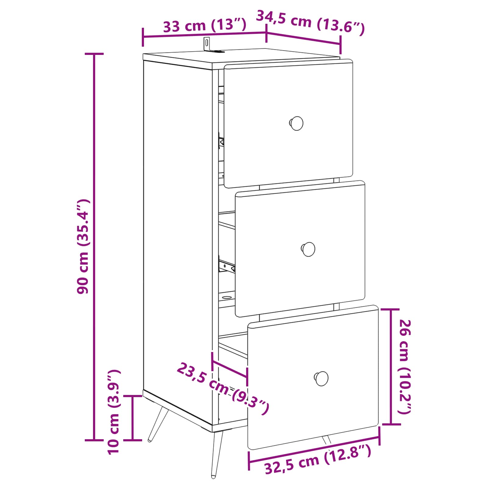 Ormar s ladicama Dimljeni hrast 33 x 34,5 x 90 cm