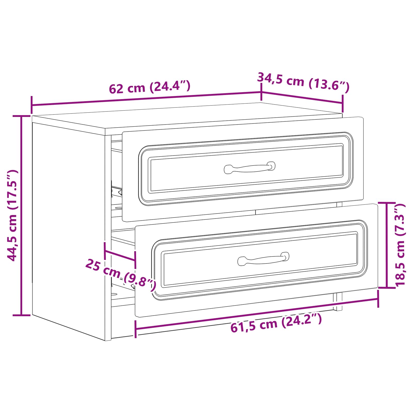 Noćni ormar Staro drvo 62 x 34,5 x 44,5 cm Konstruirano drvo