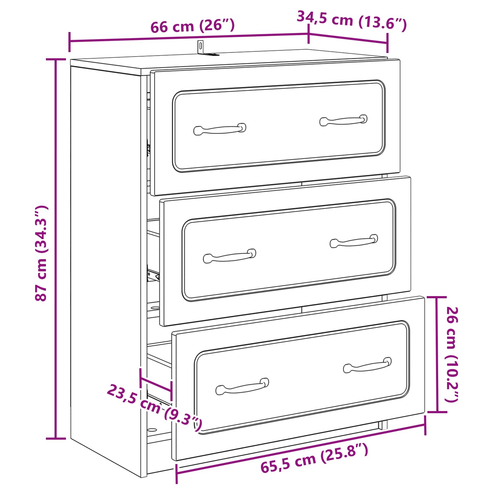 Ormar s ladicama Bijela visokog sjaja 66 x 34,5 x 87 cm