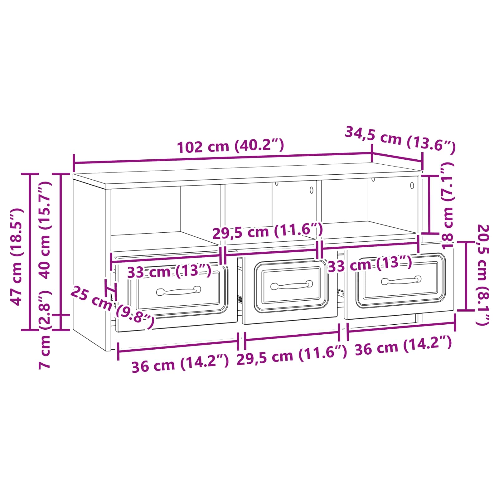 TV ormar s ladicama Crna 102 x 34,5 x 47 cm Konstruirano drvo