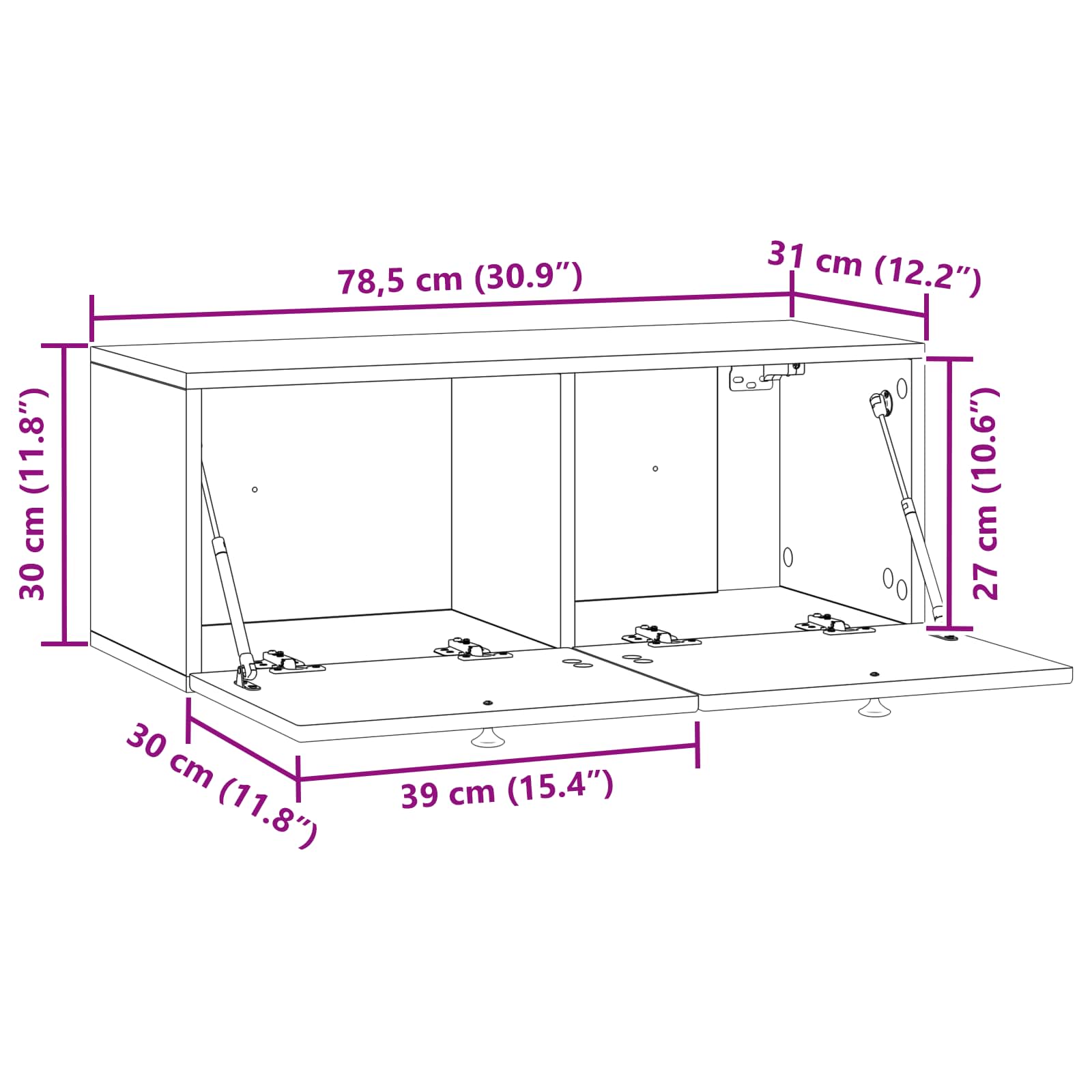 TV ormar za zid Zidne Bijela visokog sjaja 78,5 x 31 x 30 cm