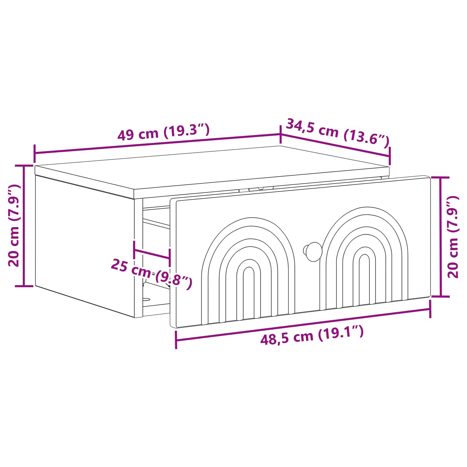 Noćni ormarić za montažu na zid 2 pcs Crna 49 x 34,5 x 20 cm
