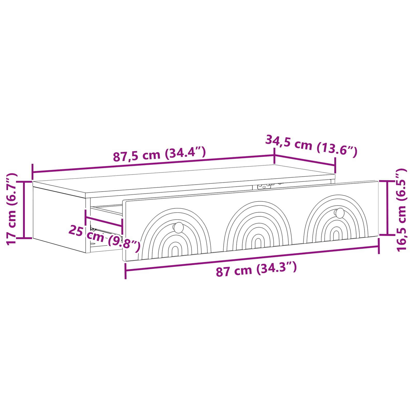 Stolna montirana na zid Betonska siva 87,5 x 34,5 x 17 cm