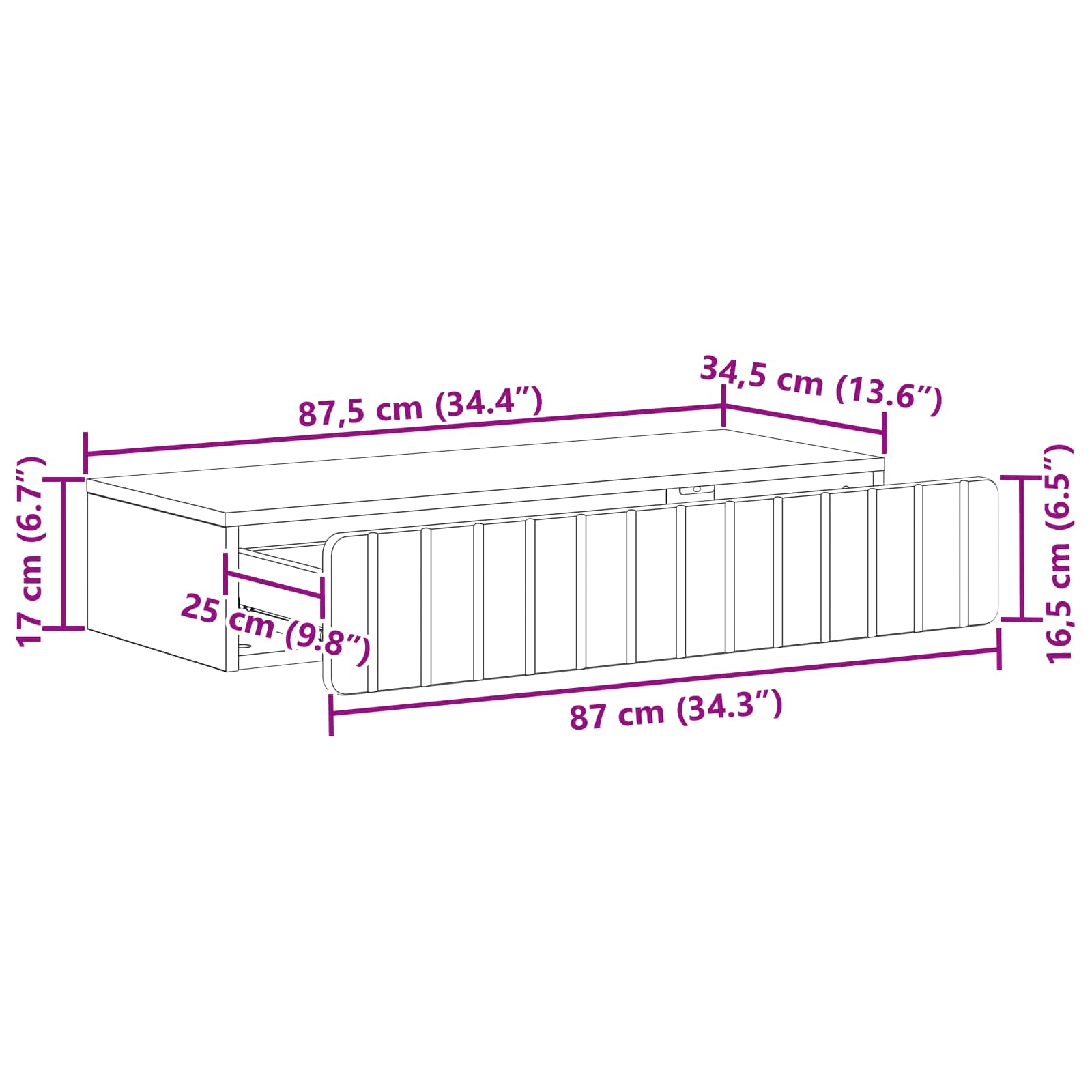 Stolna montirana na zid Dimljeni hrast 87,5 x 34,5 x 17 cm