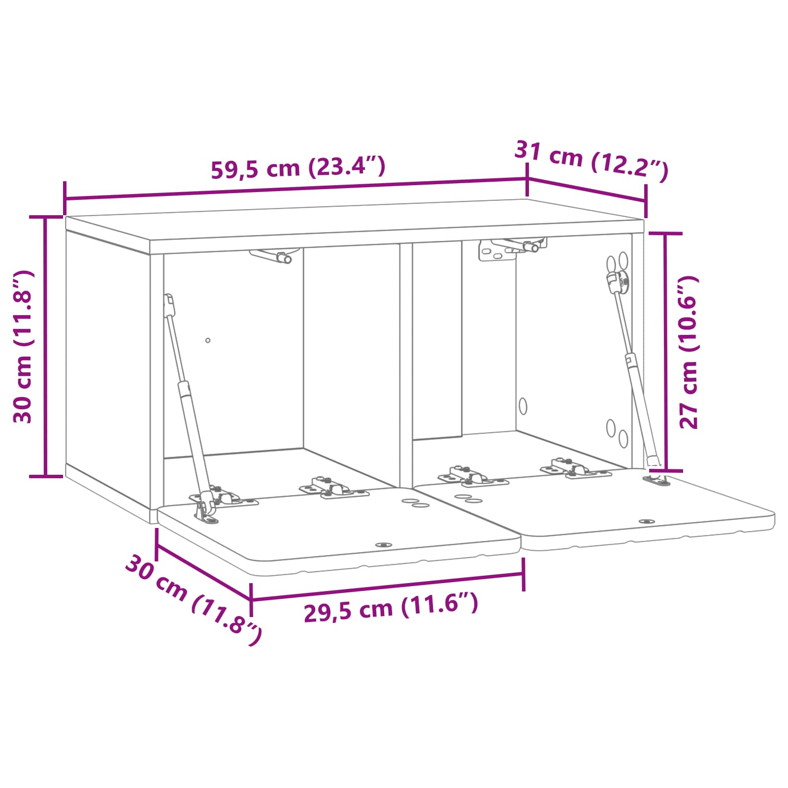 TV ormar za zid Zidne Crna 59,5 x 31 x 30 cm Konstruirano drvo