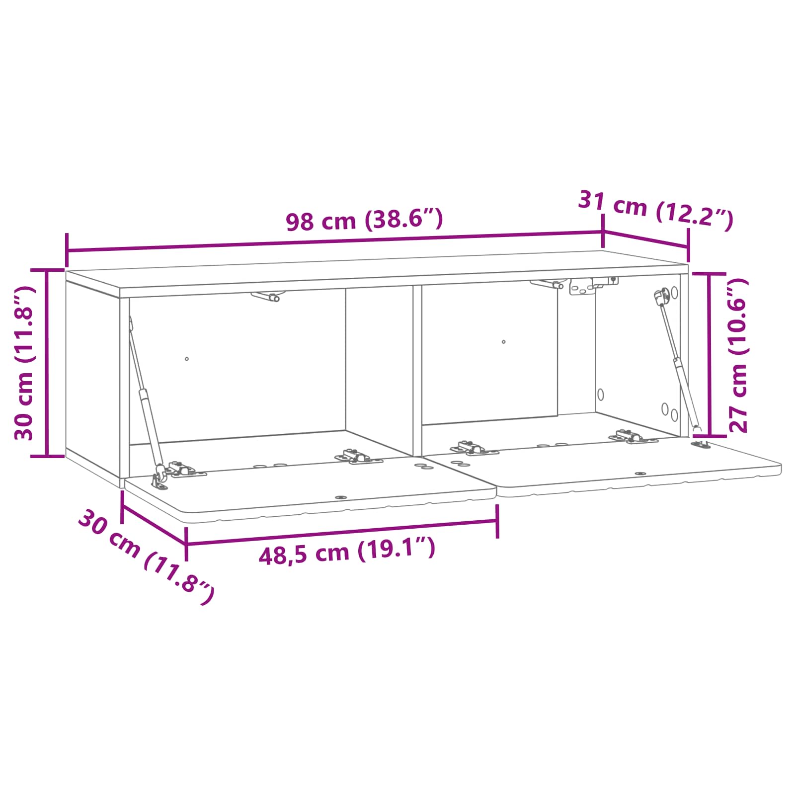 TV ormar za zid Zidne Bijela visokog sjaja 98 x 31 x 30 cm