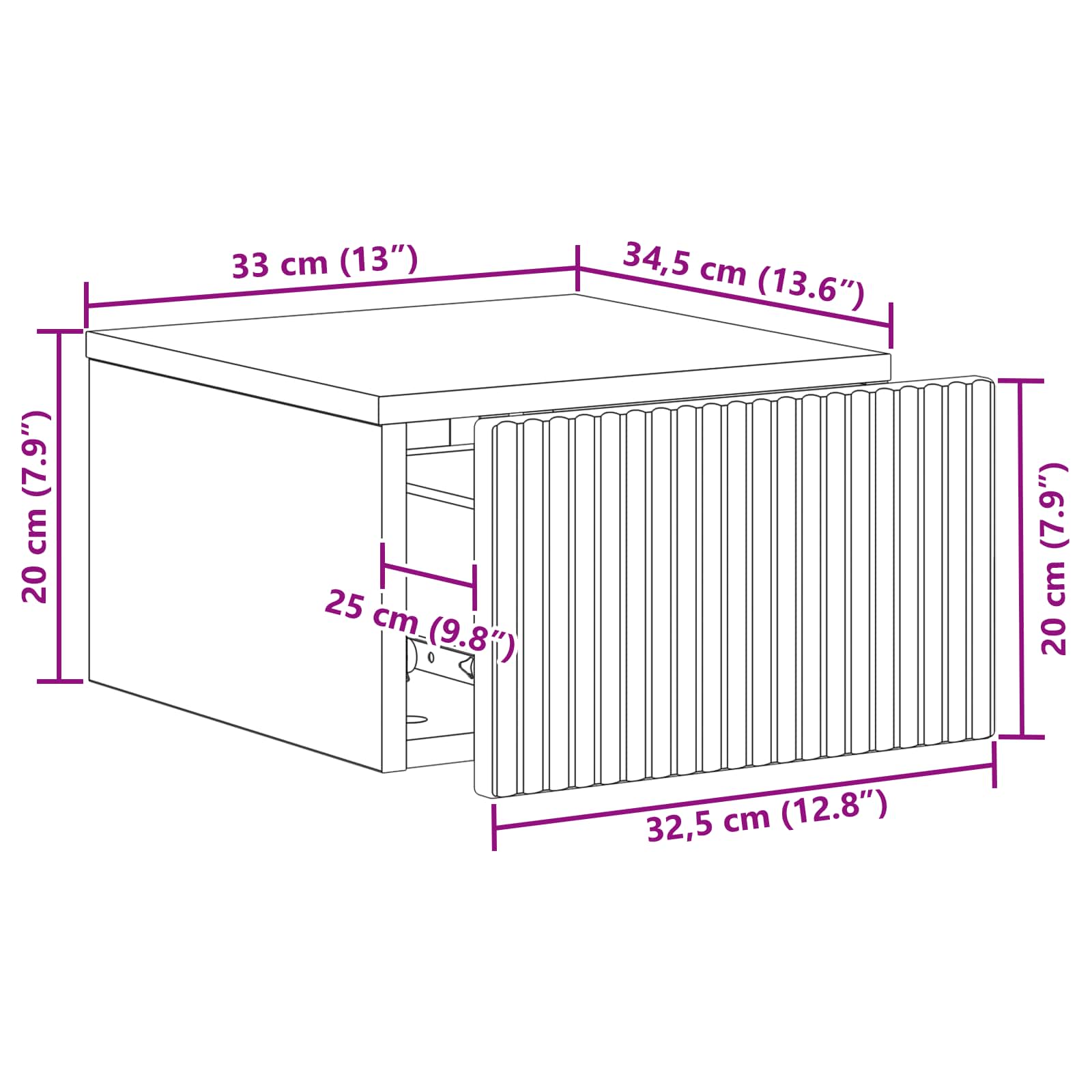 Noćni ormarić za montažu na zid 2 pcs Bijela 33 x 34,5 x 20 cm