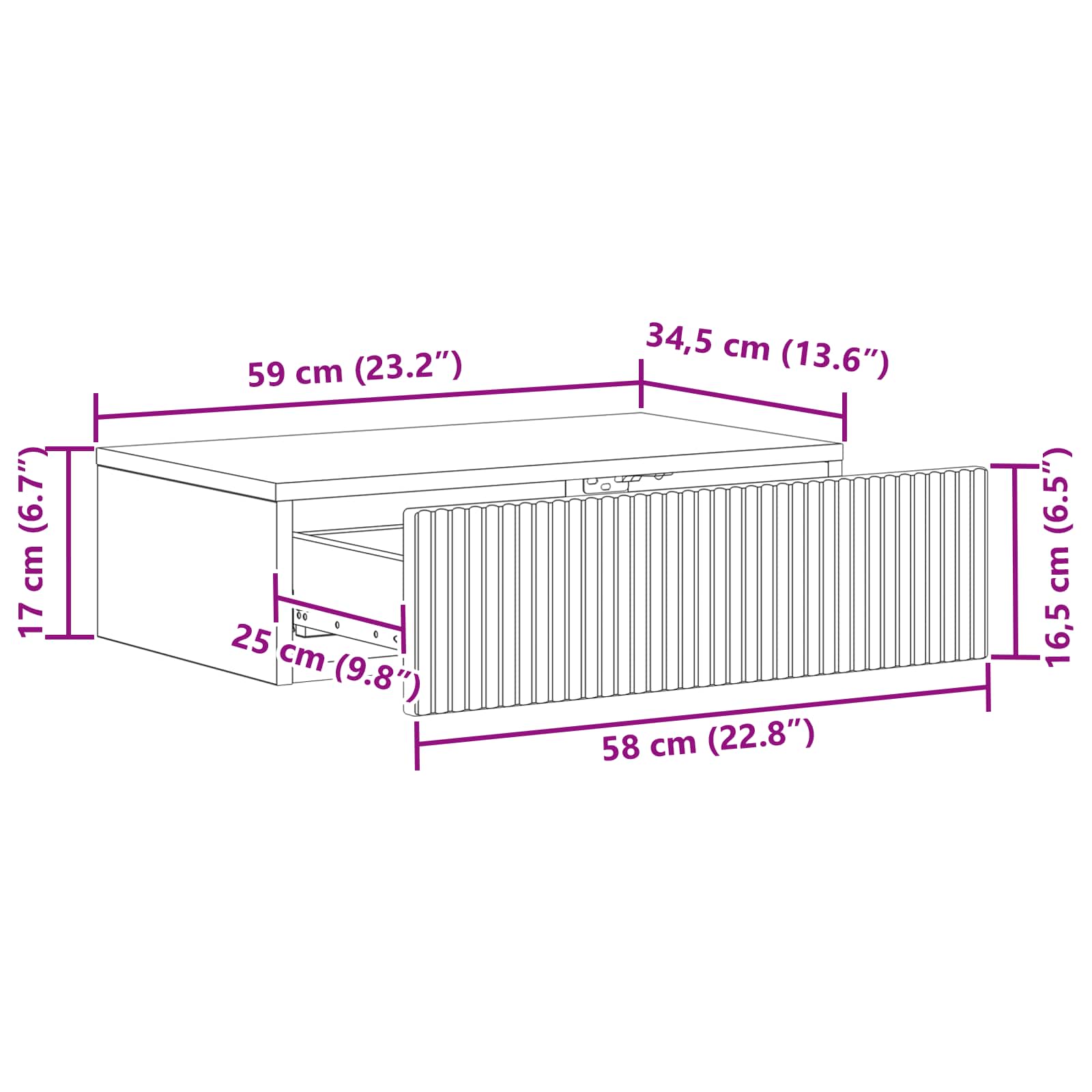 Stolna montirana na zid Crna 59 x 34,5 x 17 cm