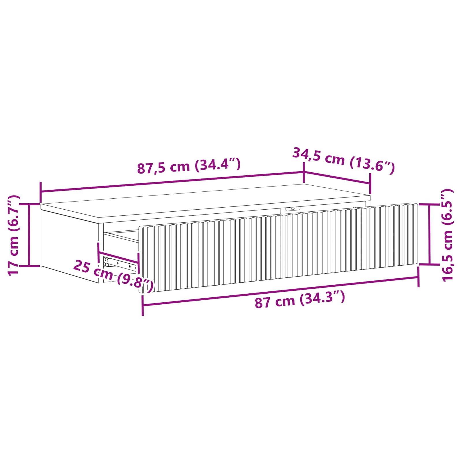 Stolna montirana na zid Dimljeni hrast 87,5 x 34,5 x 17 cm