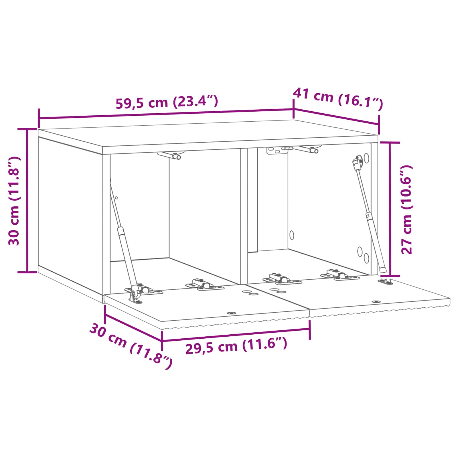 TV ormar za zid Zidne Bijela visokog sjaja 59,5 x 41 x 30 cm