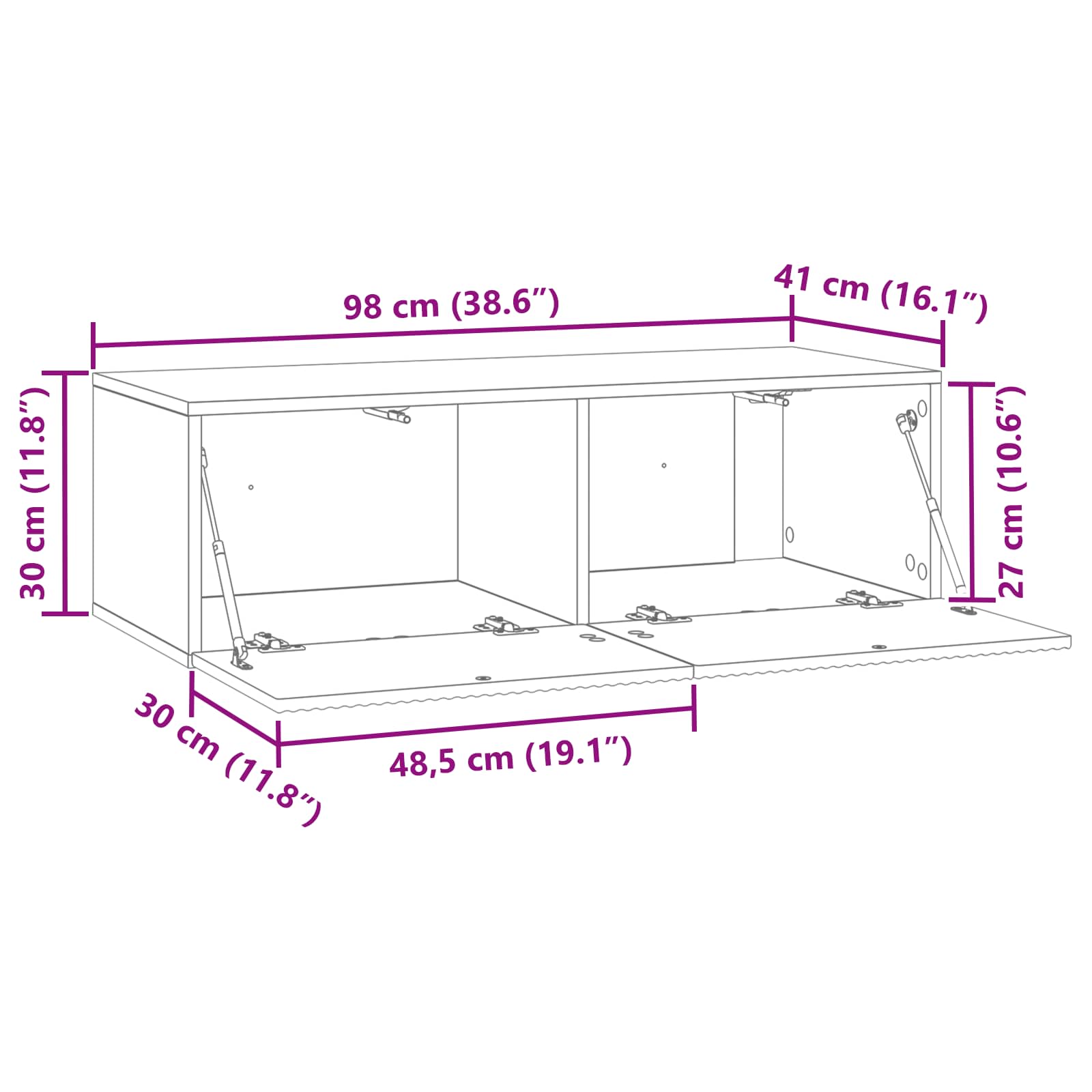 TV ormar za zid Betonska siva 98 x 41 x 30 cm Konstruirano drvo