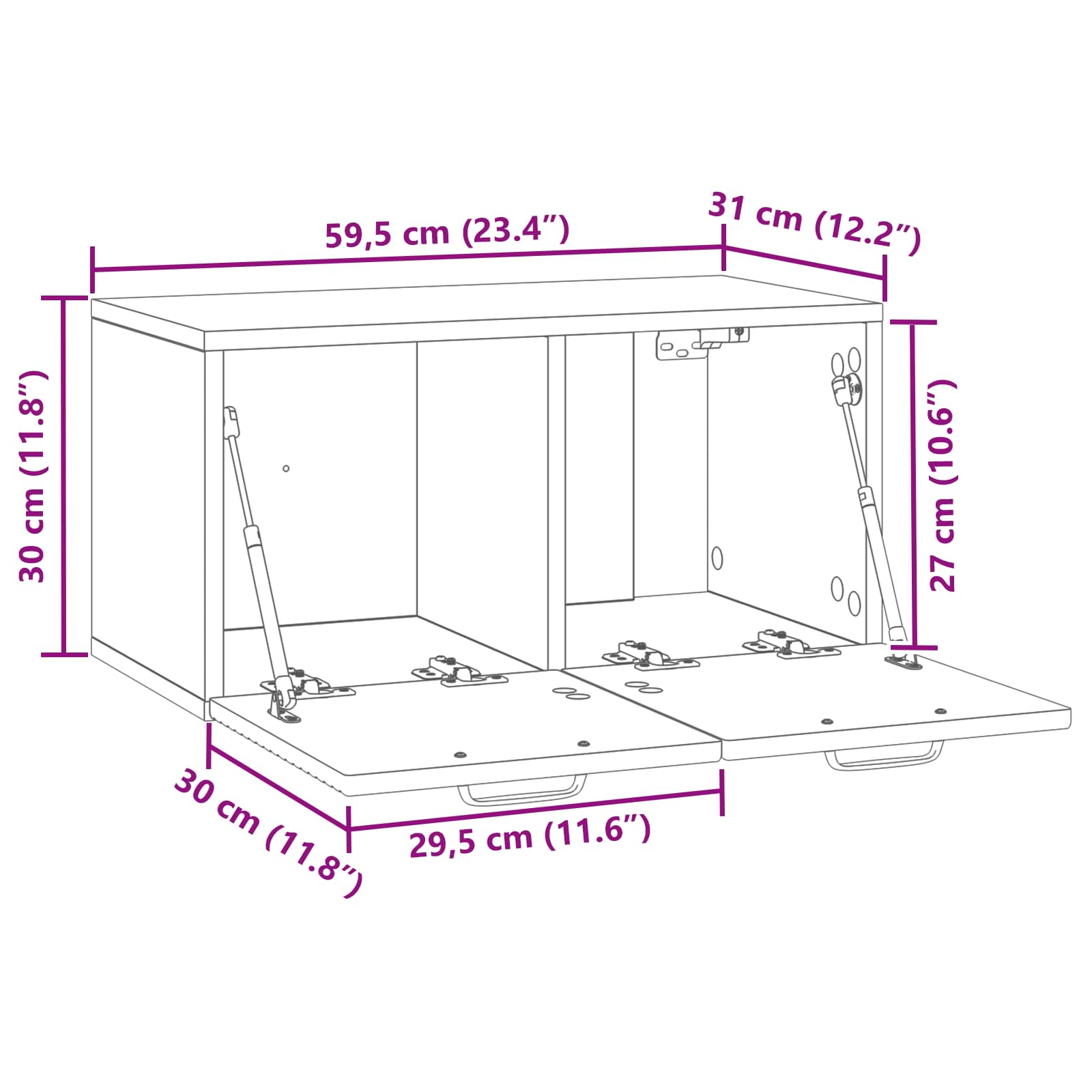 TV ormar za zid Zidne Bijela visokog sjaja 59,5 x 31 x 30 cm