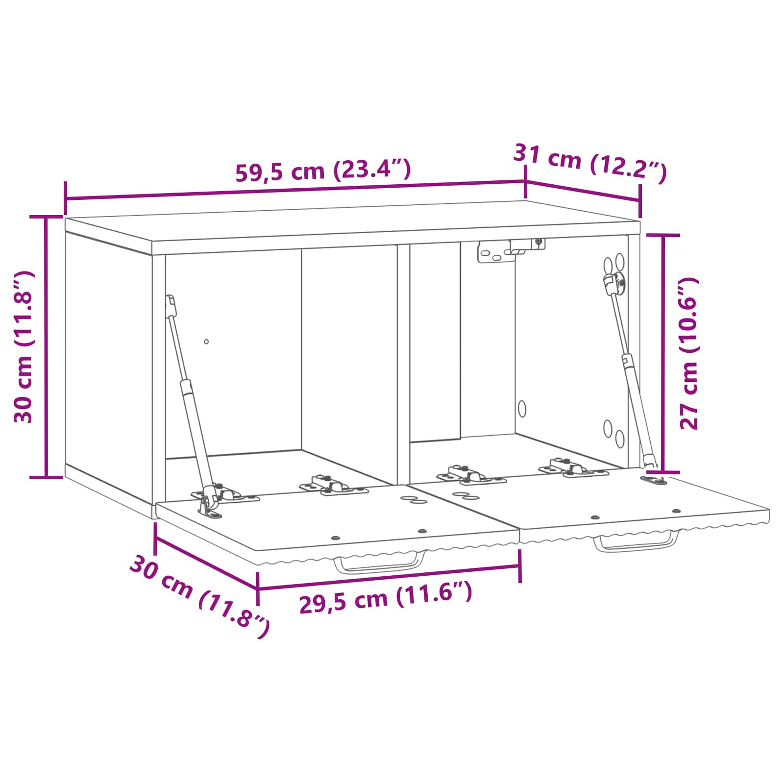 TV ormar za zid Zidne Bijela visokog sjaja 59,5 x 31 x 30 cm