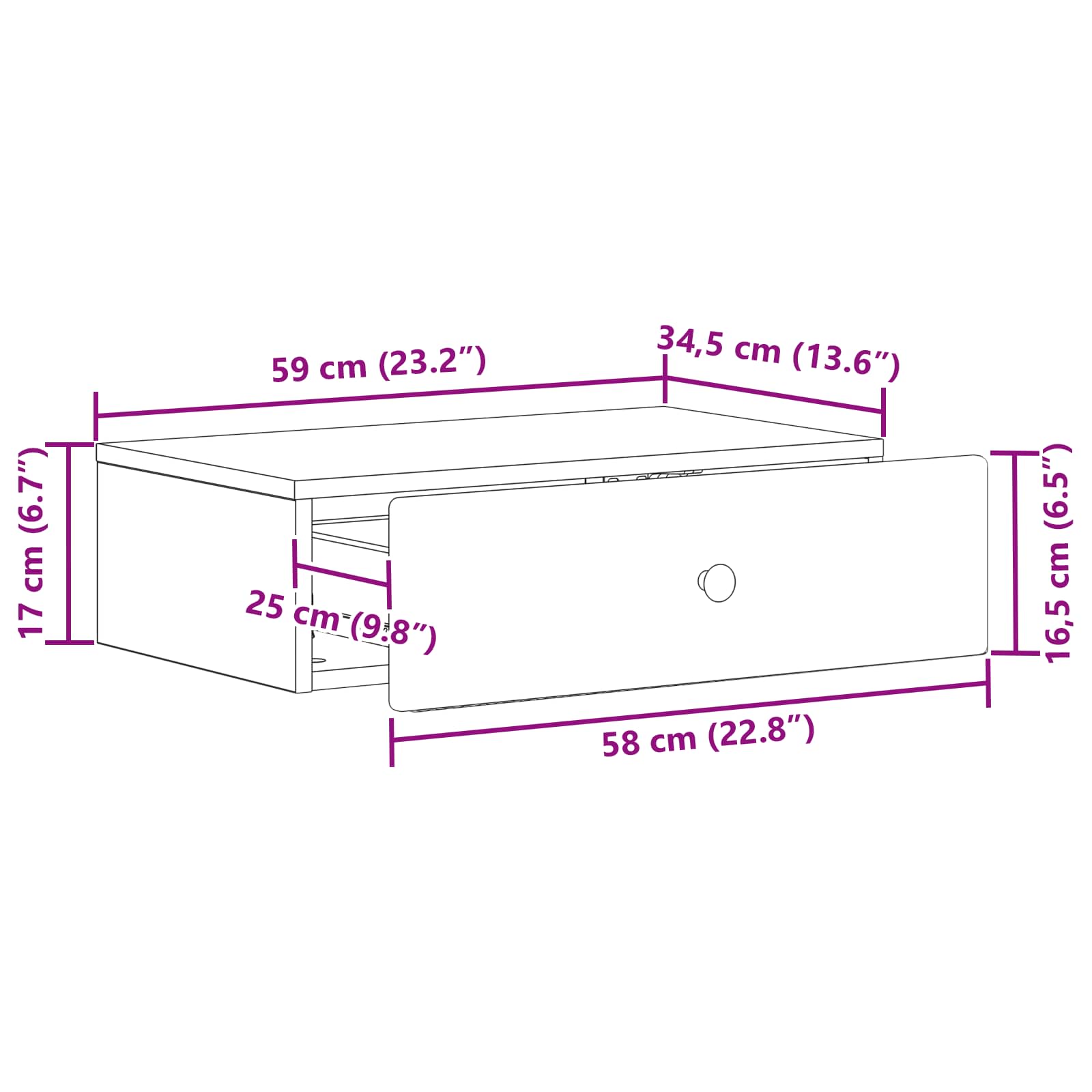 Stolna montirana na zid Staro drvo 59 x 34,5 x 17 cm