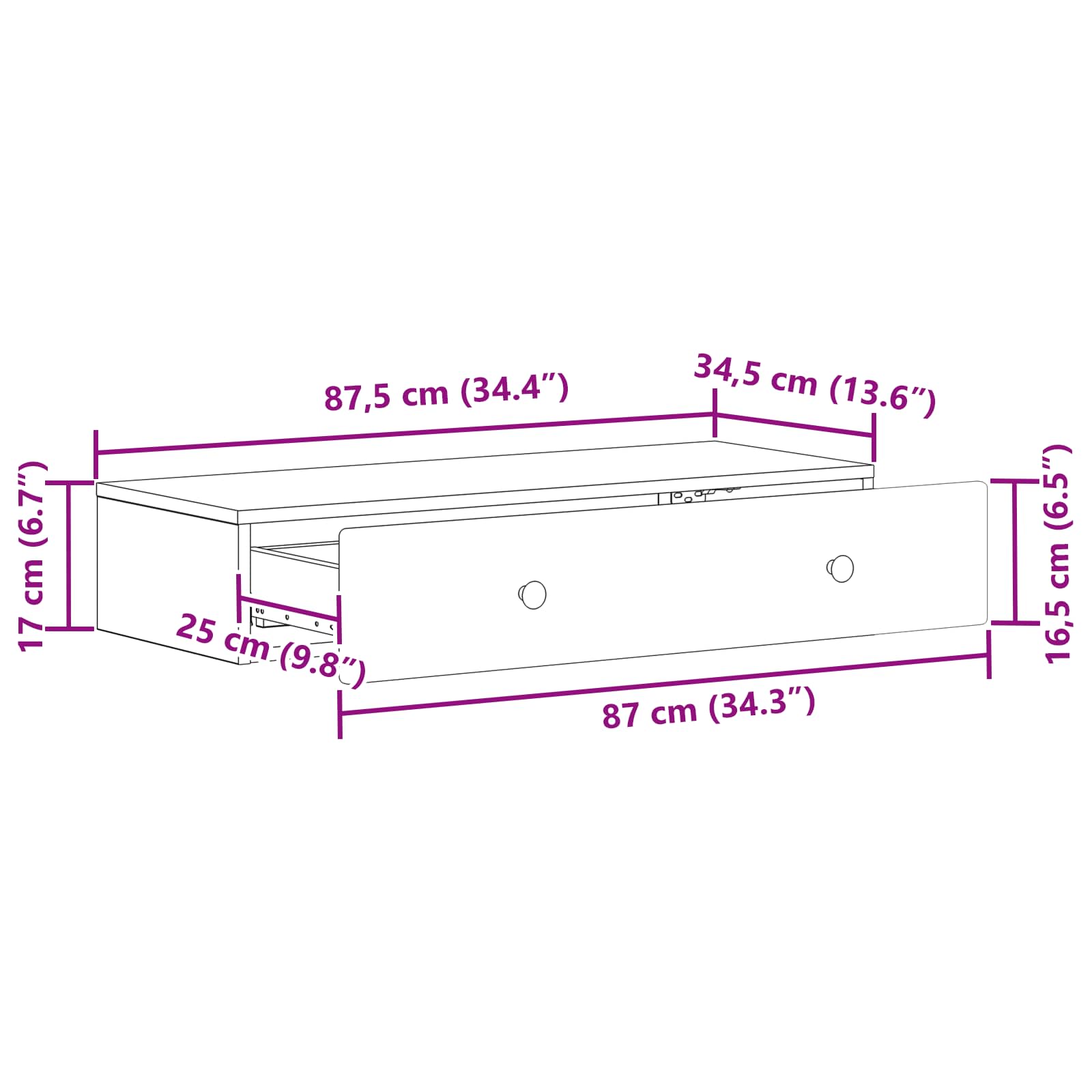 Stolna montirana na zid Hrast sonoma 87,5 x 34,5 x 17 cm