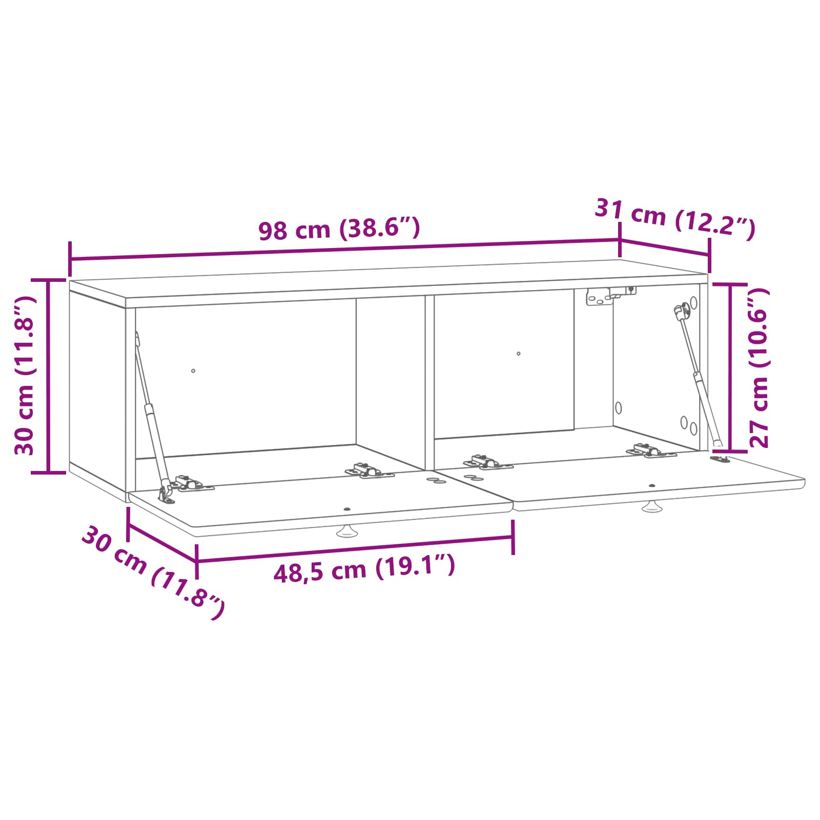 TV ormar za zid 98 x 31 x 30 cm Bijela visokog sjaja