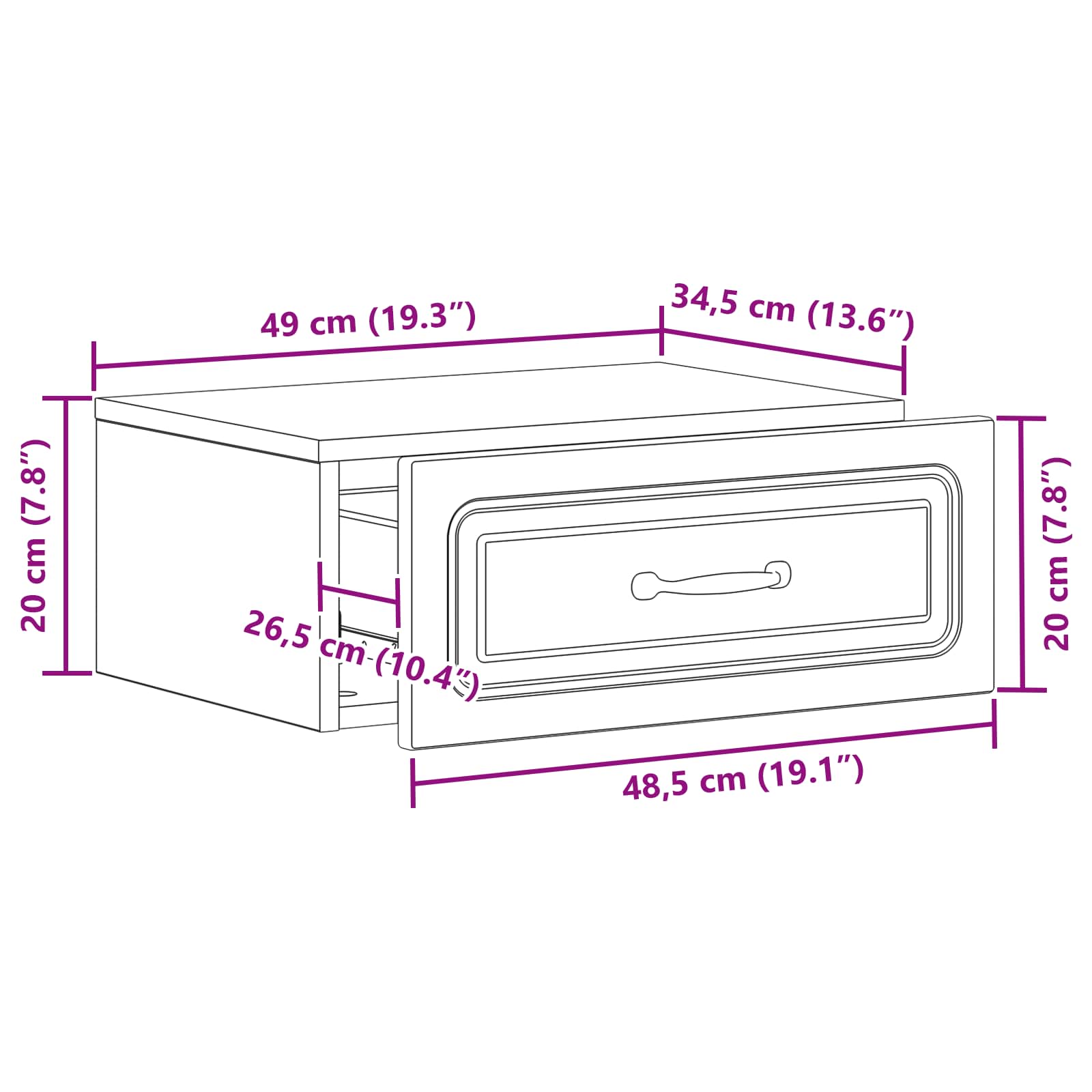 Noćni ormarić za montažu na zid 2 pcs Crna 49 x 34,5 x 20 cm