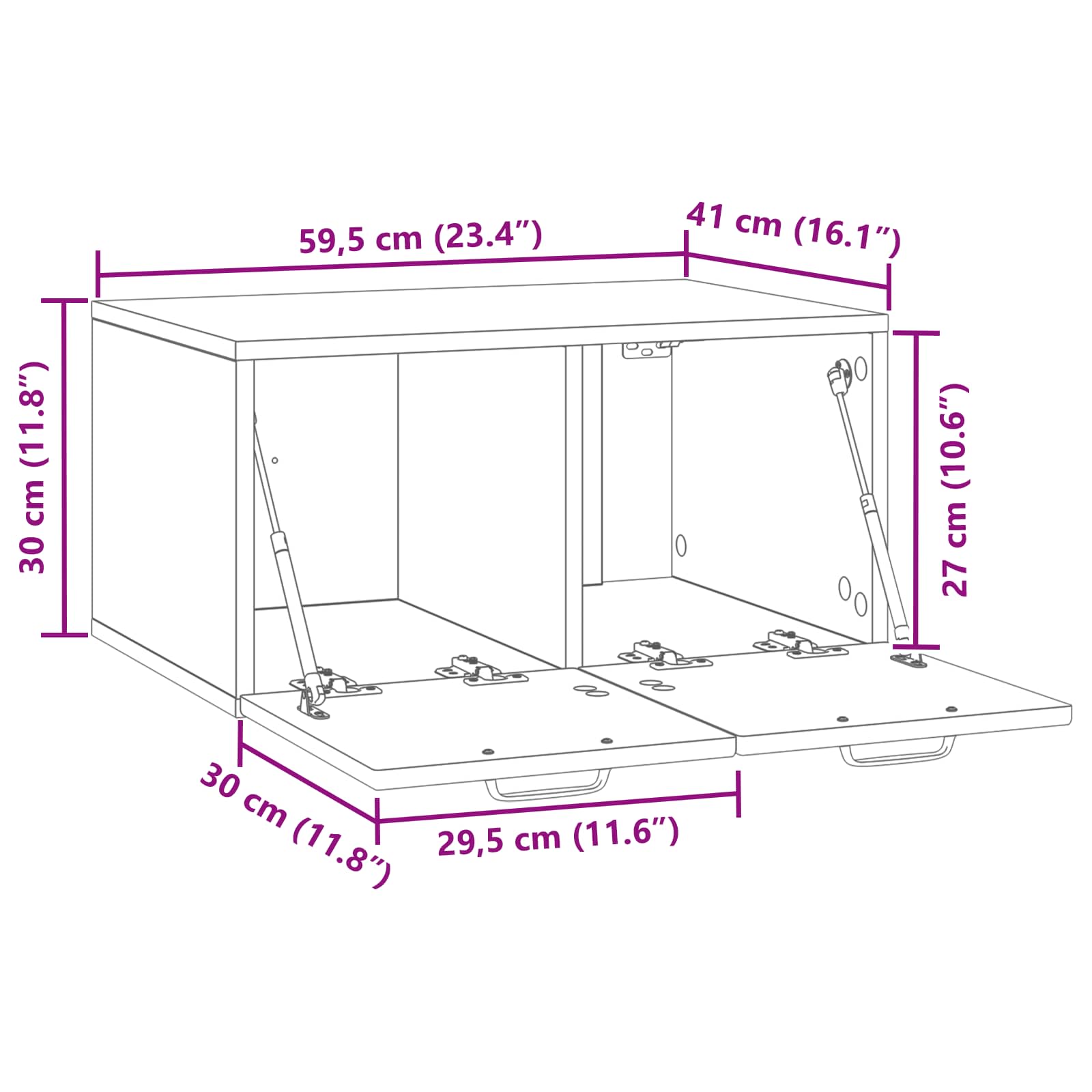TV ormar za zid Zidne Betonska siva 59,5 x 41 x 30 cm