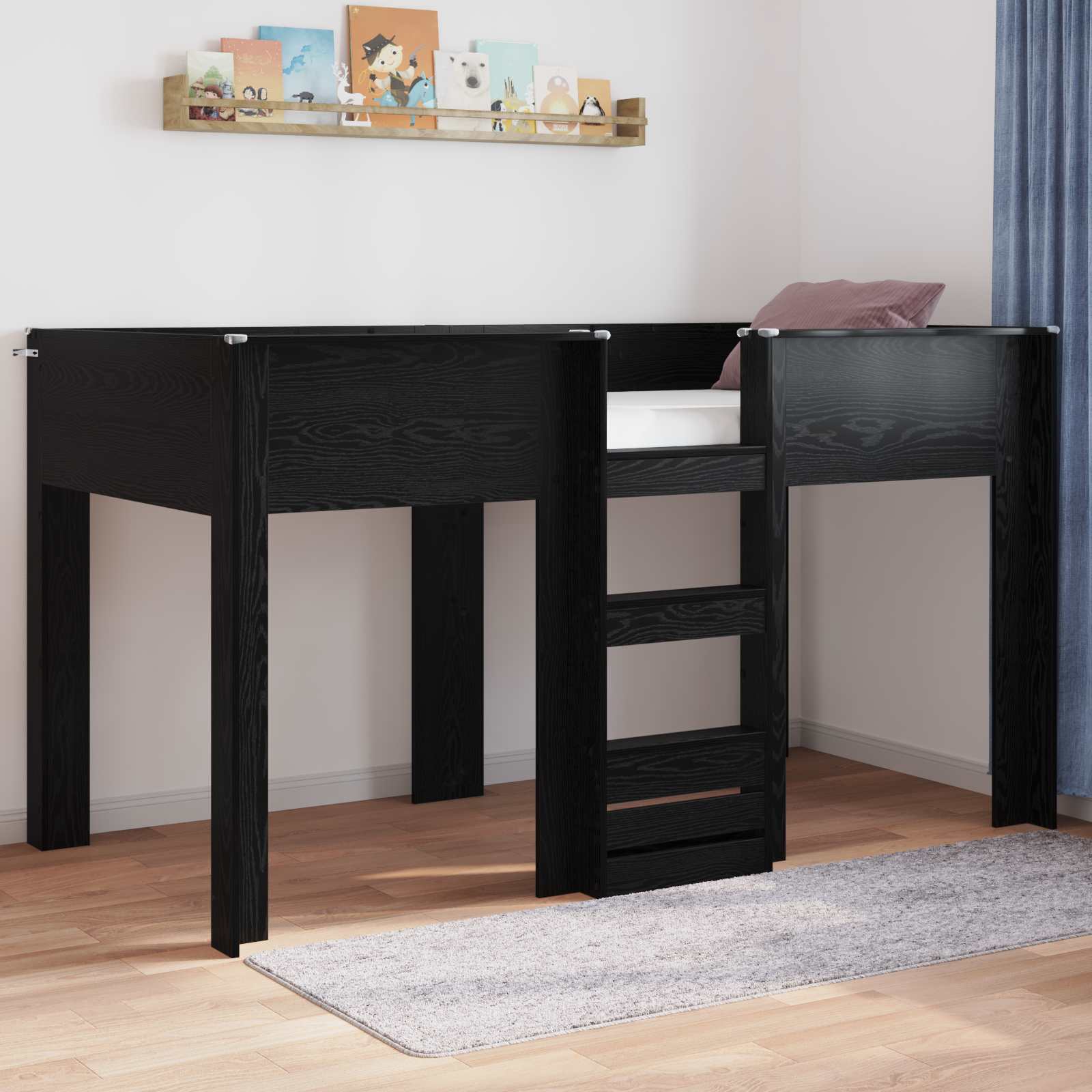 Krevet na kat za djecu Crni hrast 90 x 190 cm Konstruirano drvo
