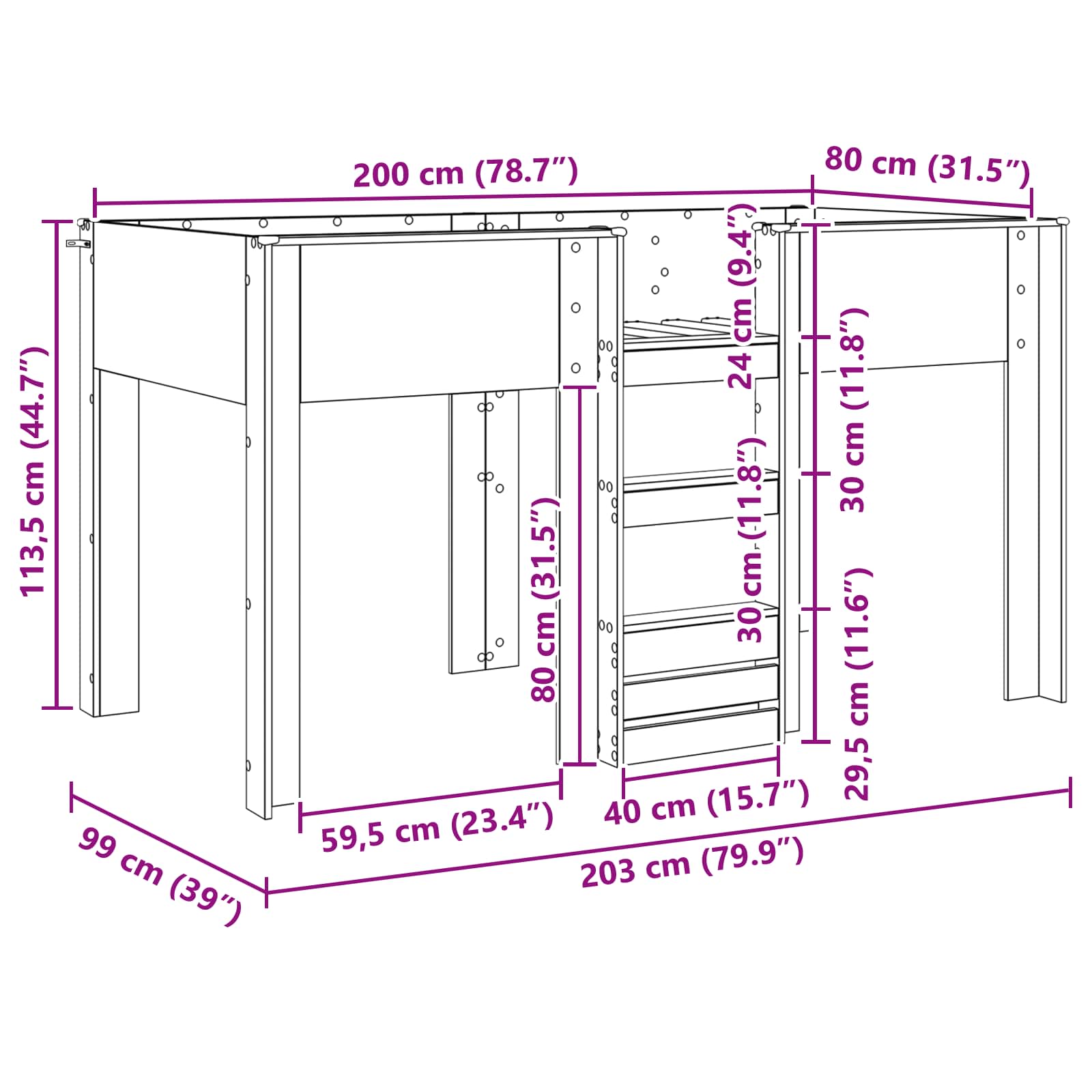 Krevet na kat za djecu Bijelo 80 x 200 cm Konstruirano drvo