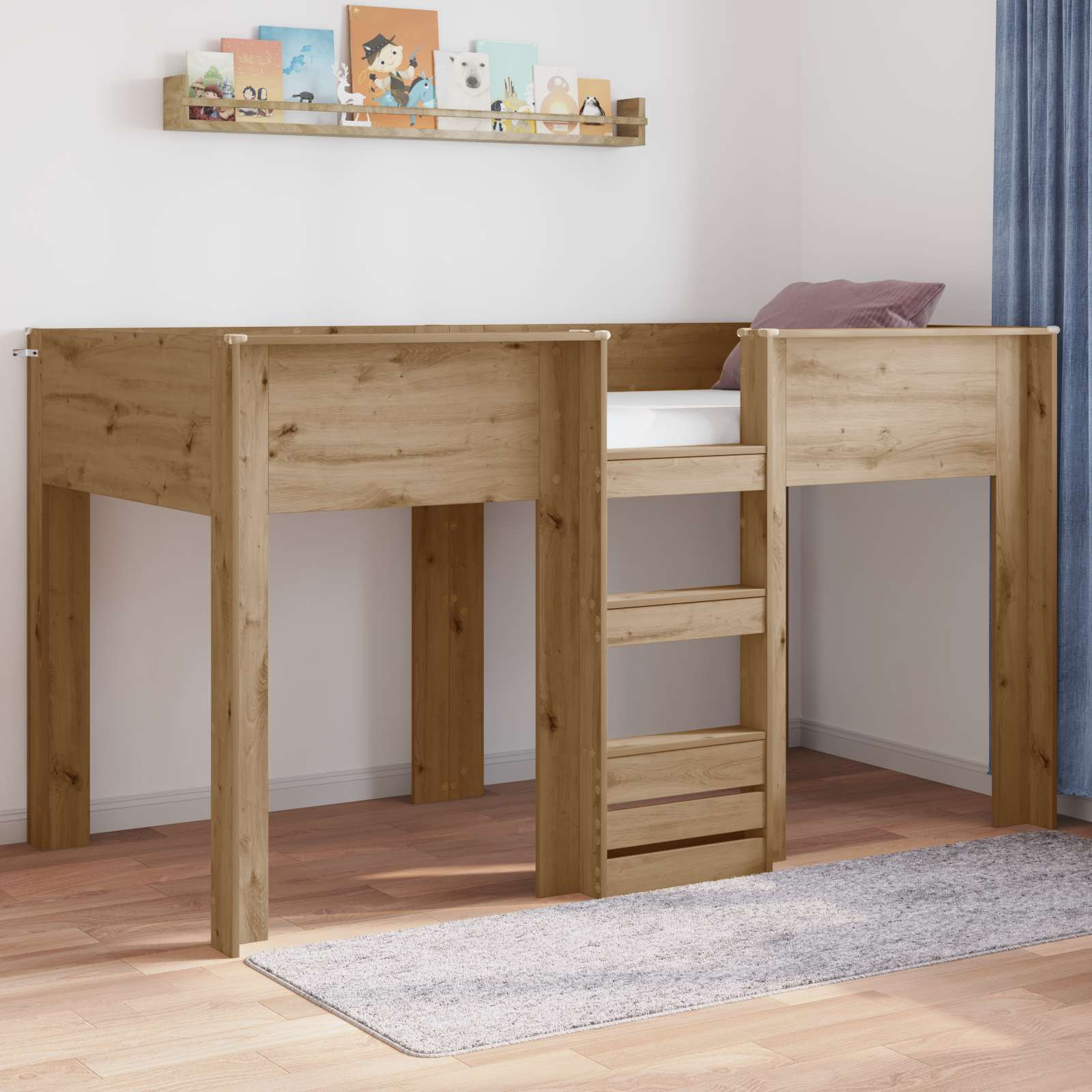 Krevet na kat za djecu s pohranom Umjetnički hrast 80 x 200 cm