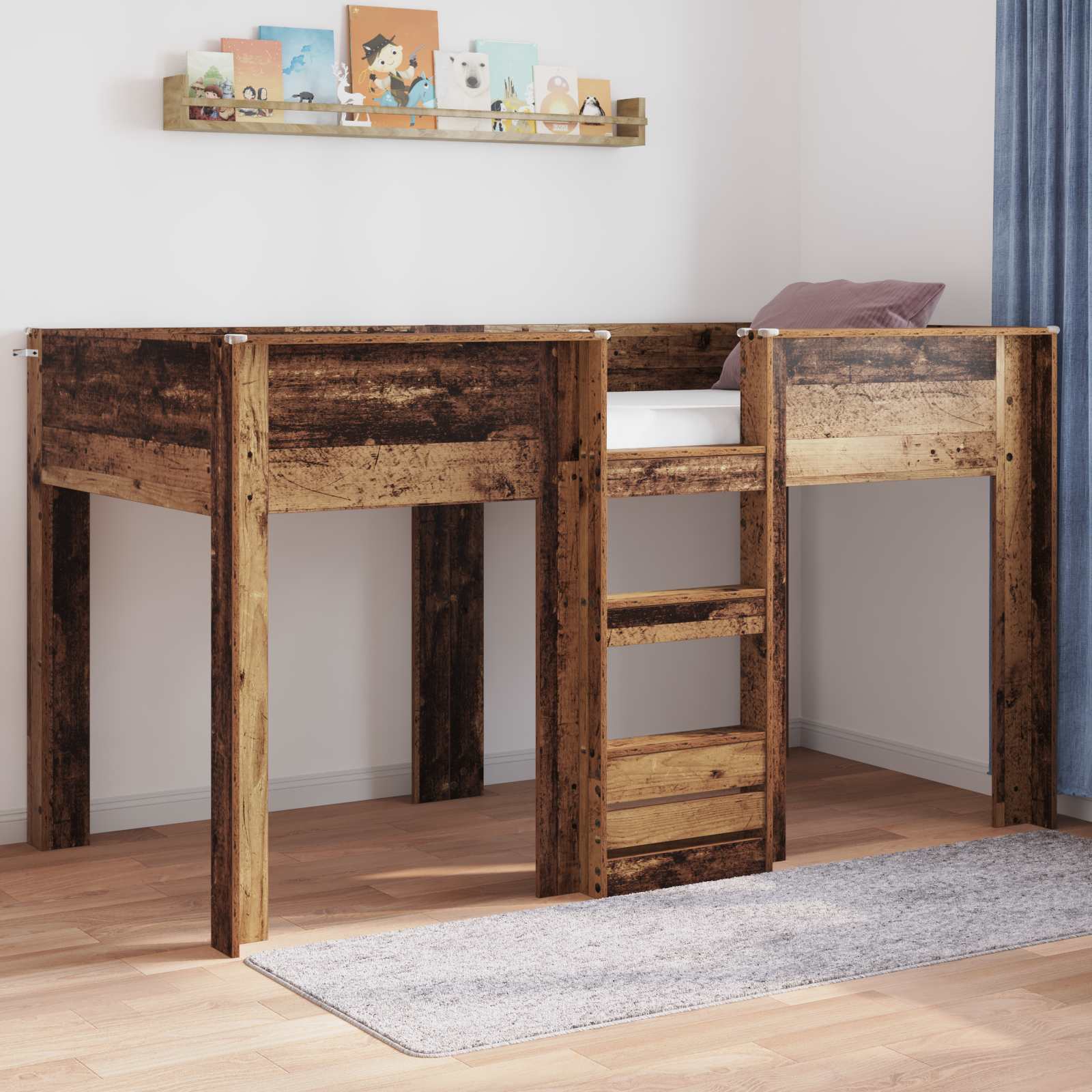 Krevet na kat za djecu s madracem Staro drvo 100 x 200 cm