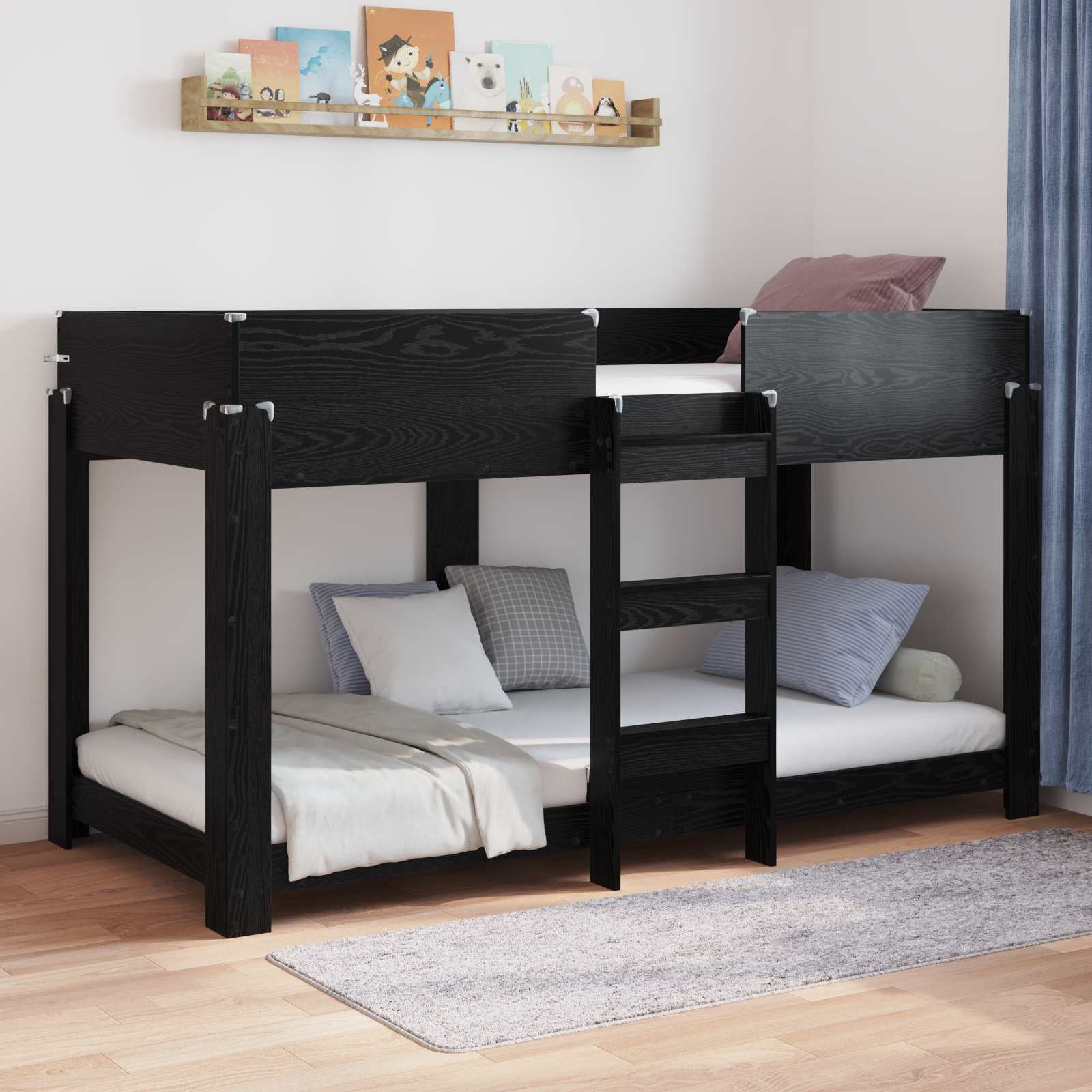 Krevet na kat za djecu Crni hrast 90 x 190 cm Konstruirano drvo