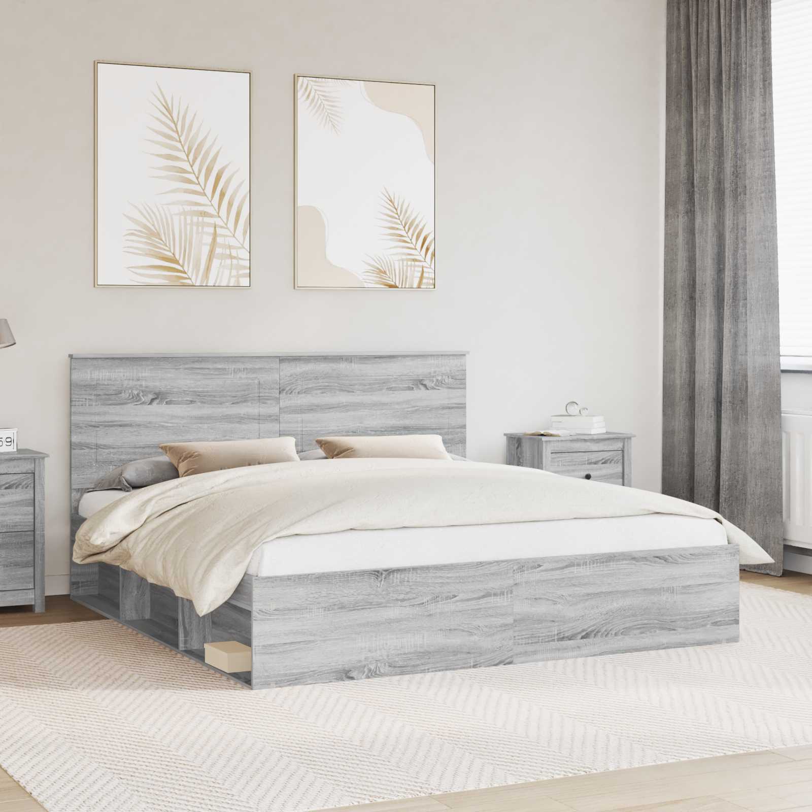 Krevetna konstrukcija s uzglavljem Siva Sonoma 200 x 200 cm