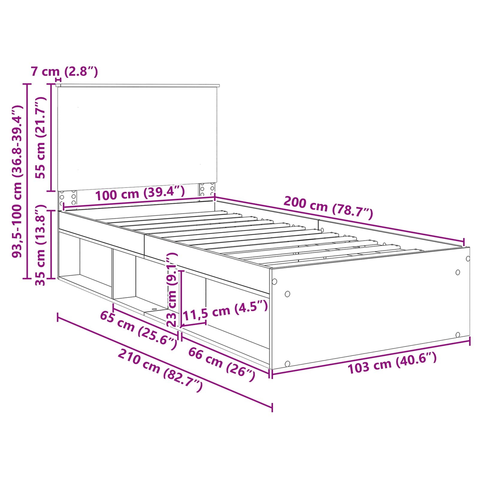 Krevetna konstrukcija Crna 100 x 200 cm Čvrsto borovo drvo