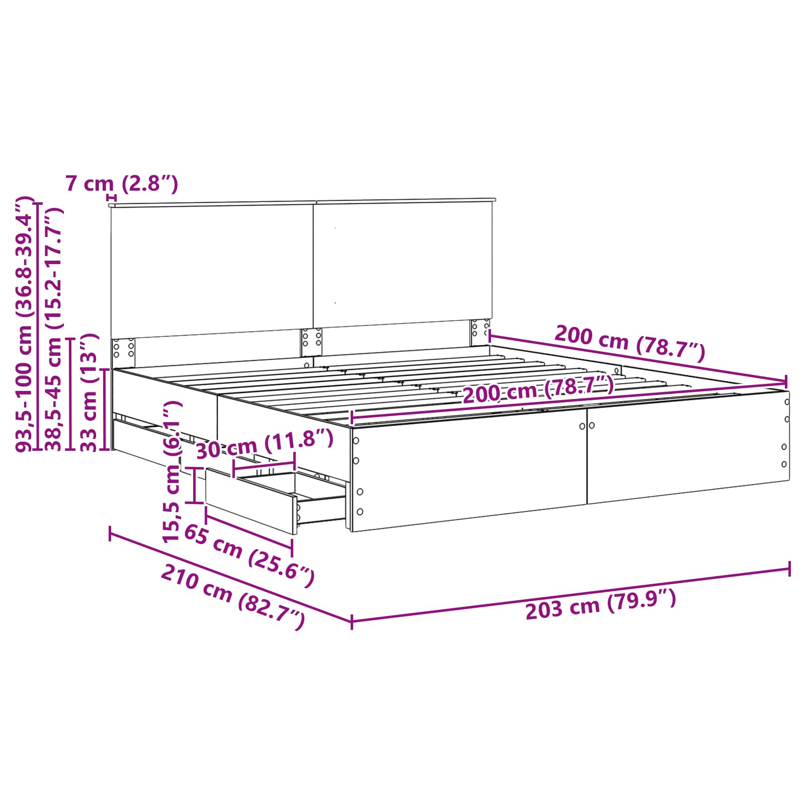 Krevetna konstrukcija s ladicama Sonoma hrast 200 x 200 cm