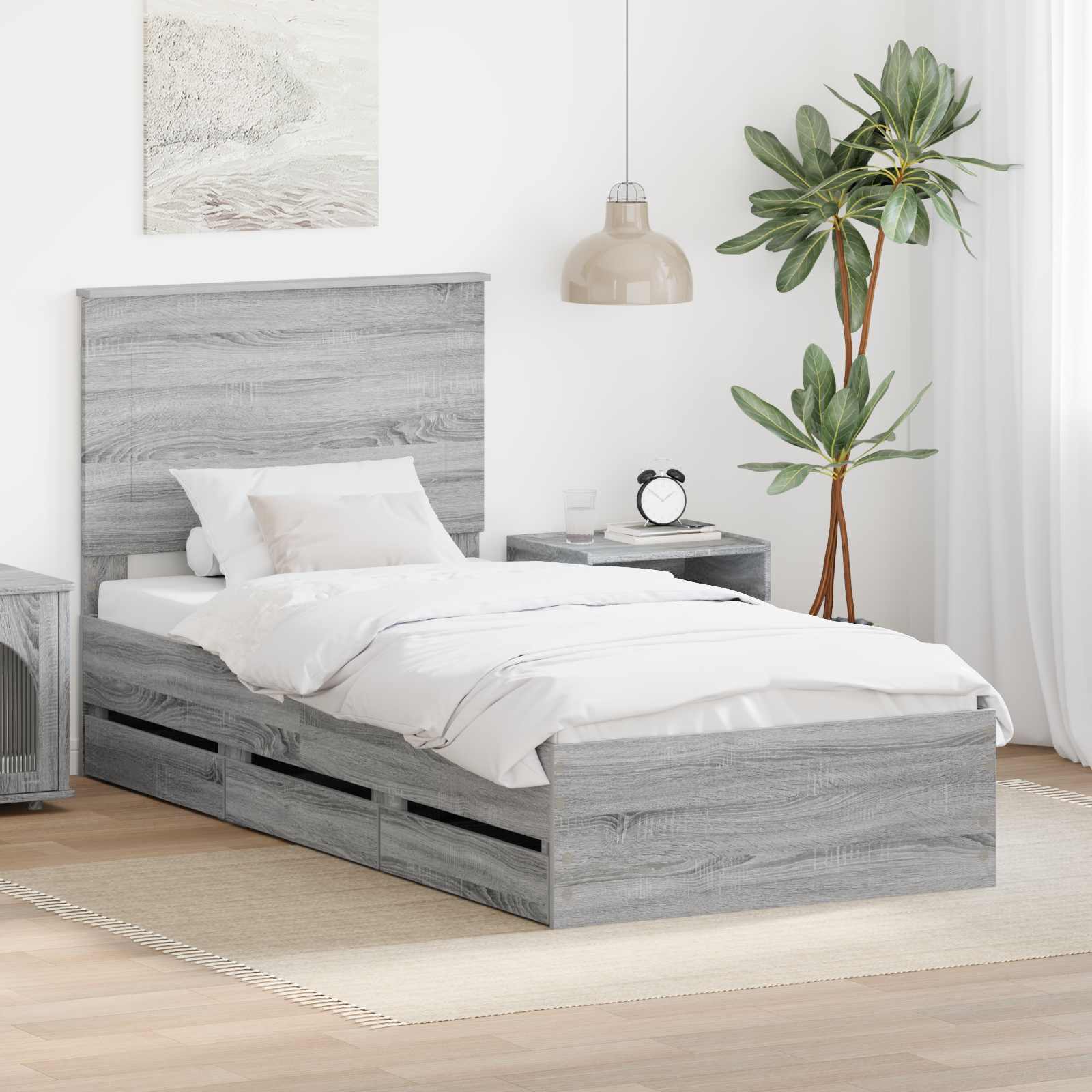 Krevetna konstrukcija Siva Sonoma 90 x 190 cm Inženjersko Drvo