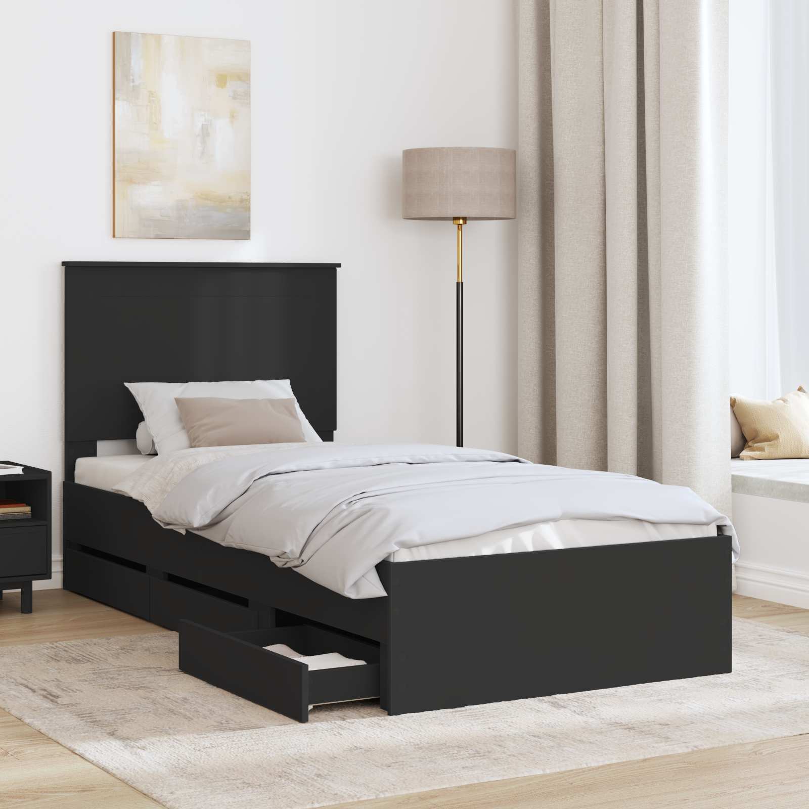 Krevetna konstrukcija Crna 90 x 200 cm Inženjersko Drvo
