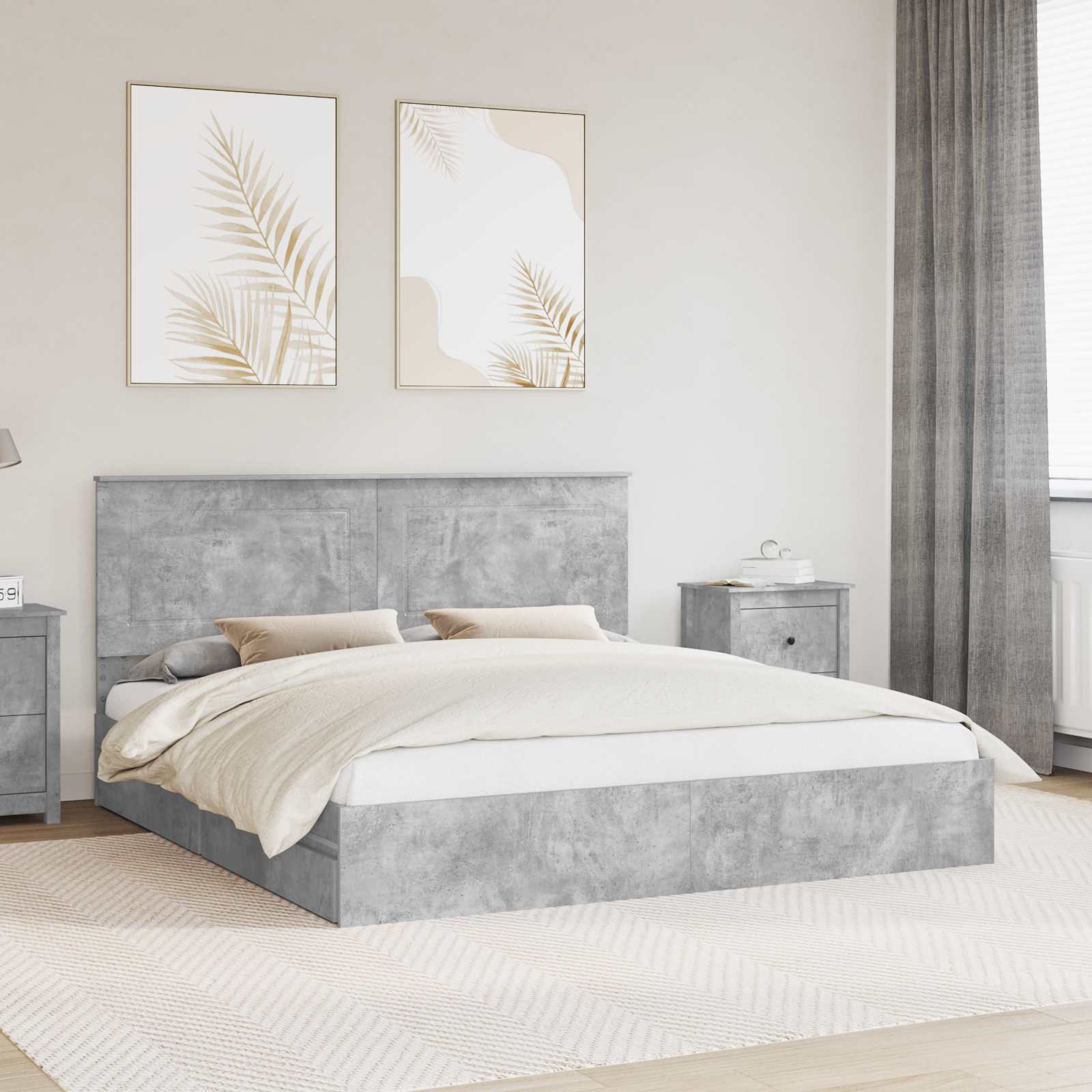 Krevet s od storage s uzglavljem Betonski sivi 200 x 200 cm
