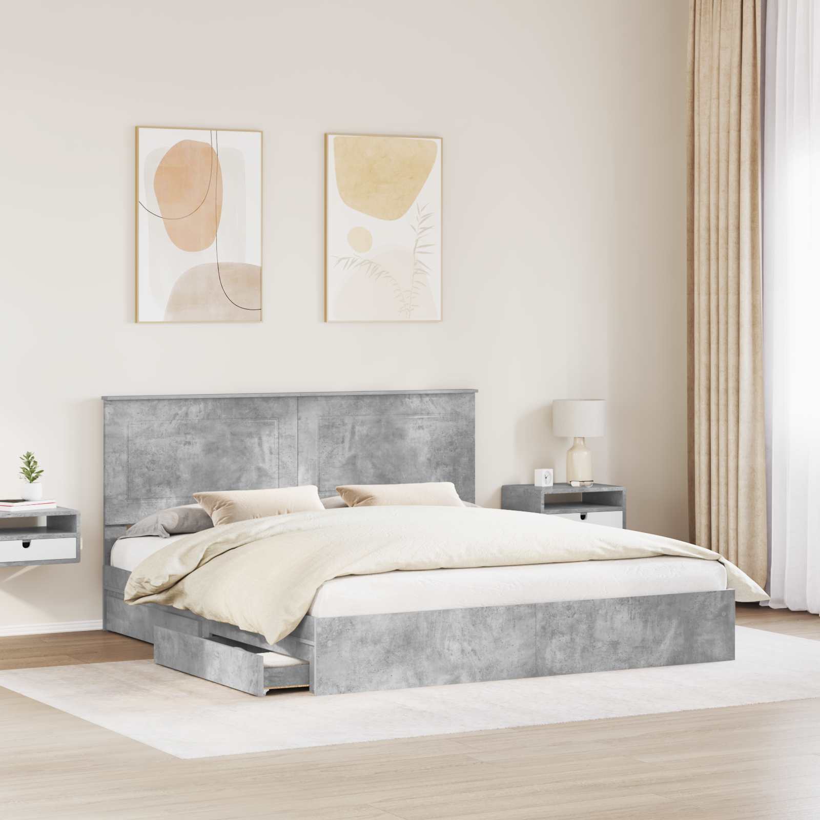 Krevet s od storage s uzglavljem Betonski sivi 200 x 200 cm