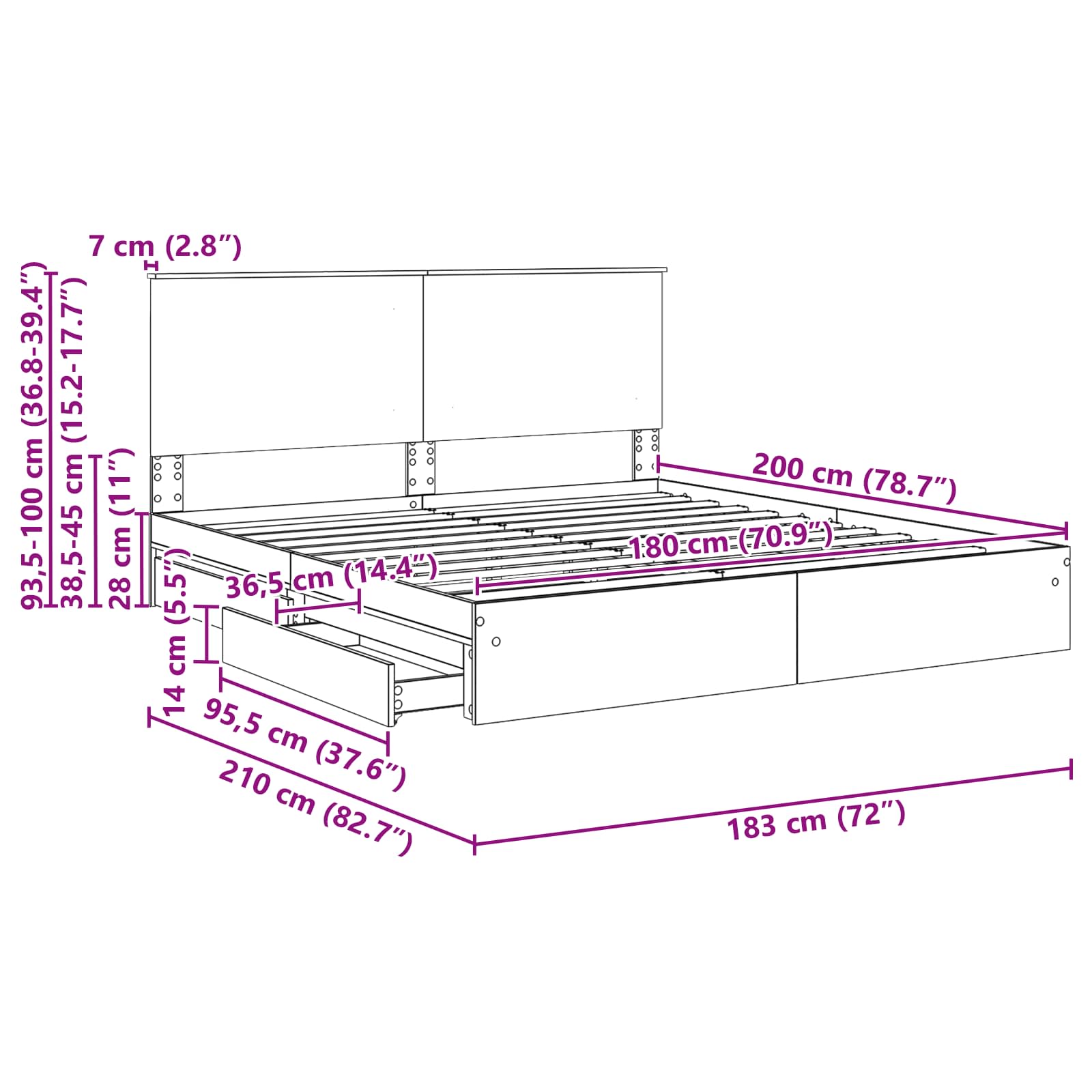 Krevet s od storage Sonoma hrast 180 x 200 cm Konstruirano drvo