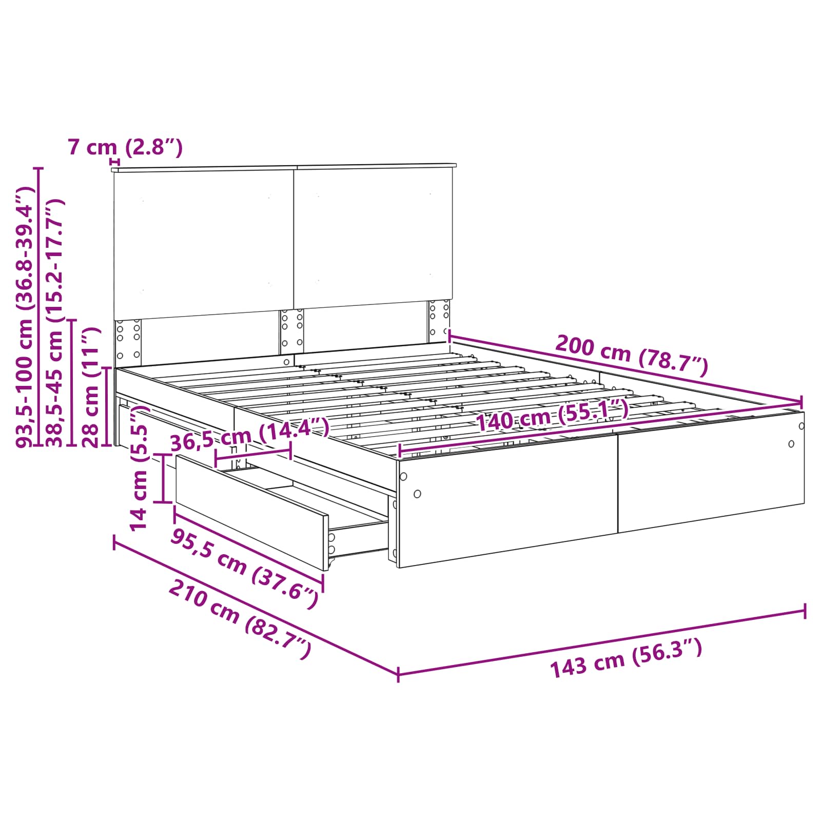 Krevet s od storage Siva Sonoma 140 x 200 cm Konstruirano drvo
