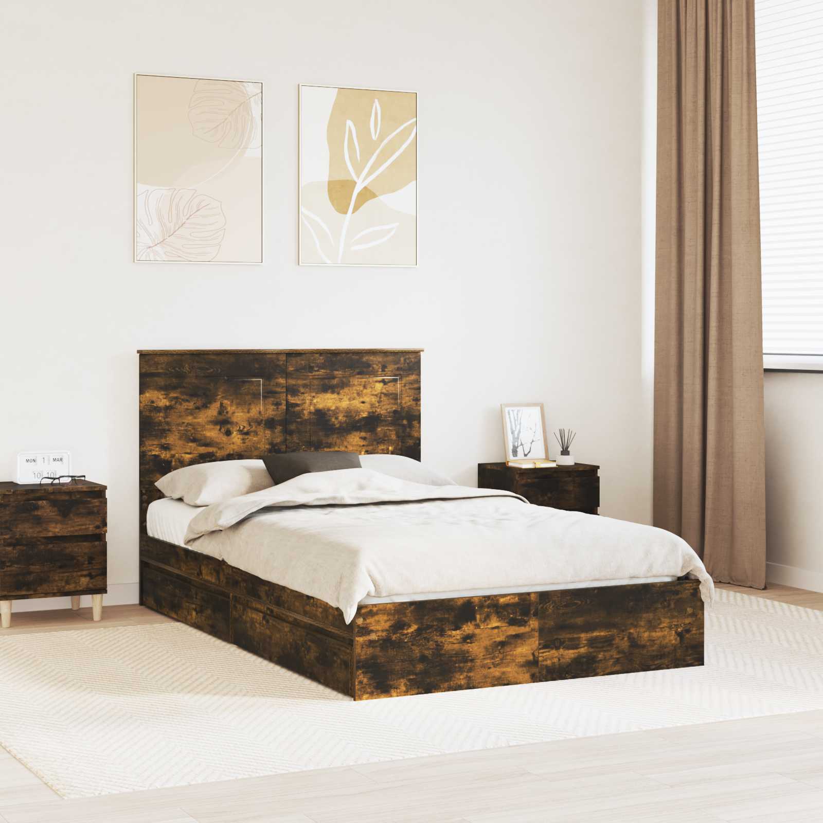 Krevet s od storage s uzglavljem Dimljeni hrast 135 x 190 cm