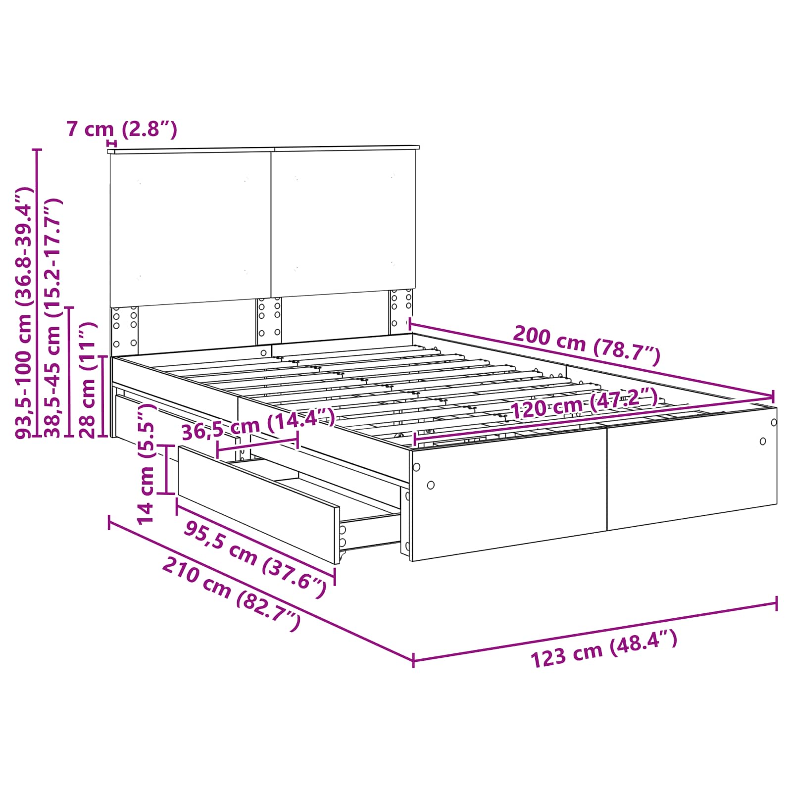 Krevet s od storage Sonoma hrast 120 x 200 cm Konstruirano drvo