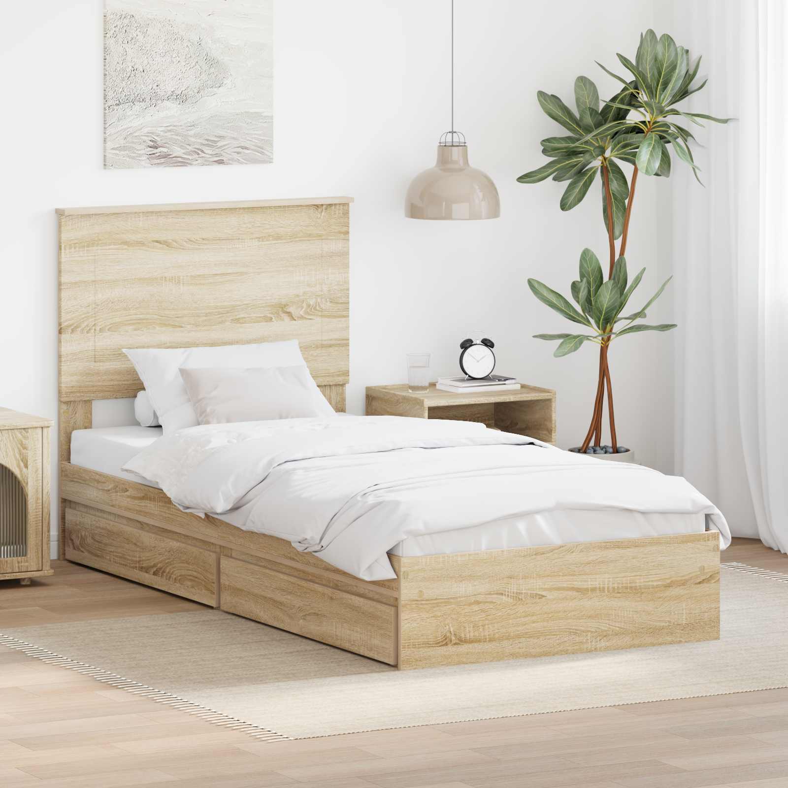 Krevet s od storage Sonoma hrast 100 x 200 cm Konstruirano drvo