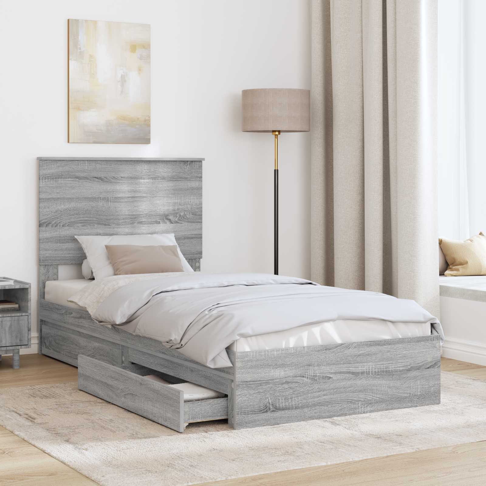Krevet s od storage Siva Sonoma 90 x 190 cm Konstruirano drvo