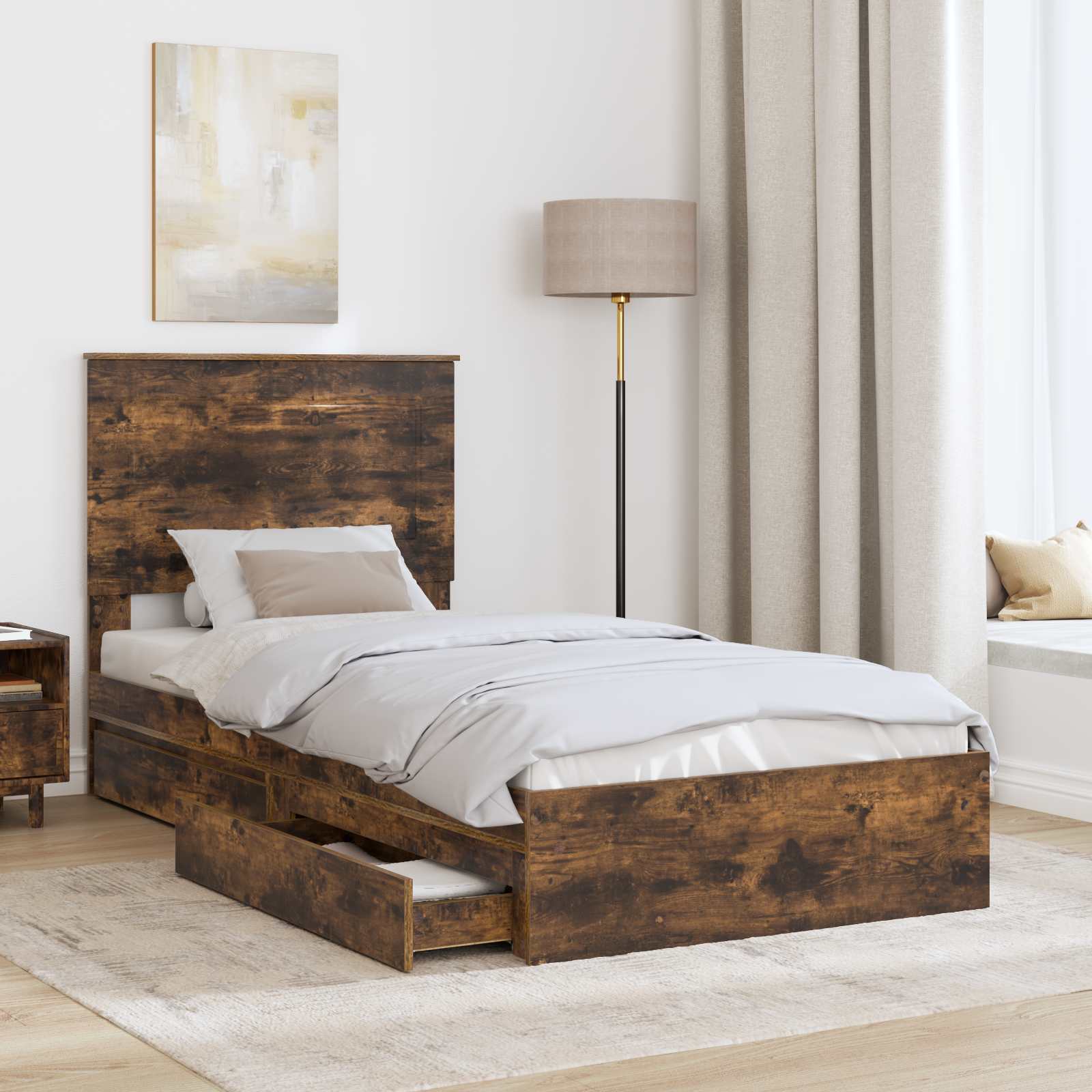 Krevet s od storage s uzglavljem Dimljeni hrast 90 x 200 cm