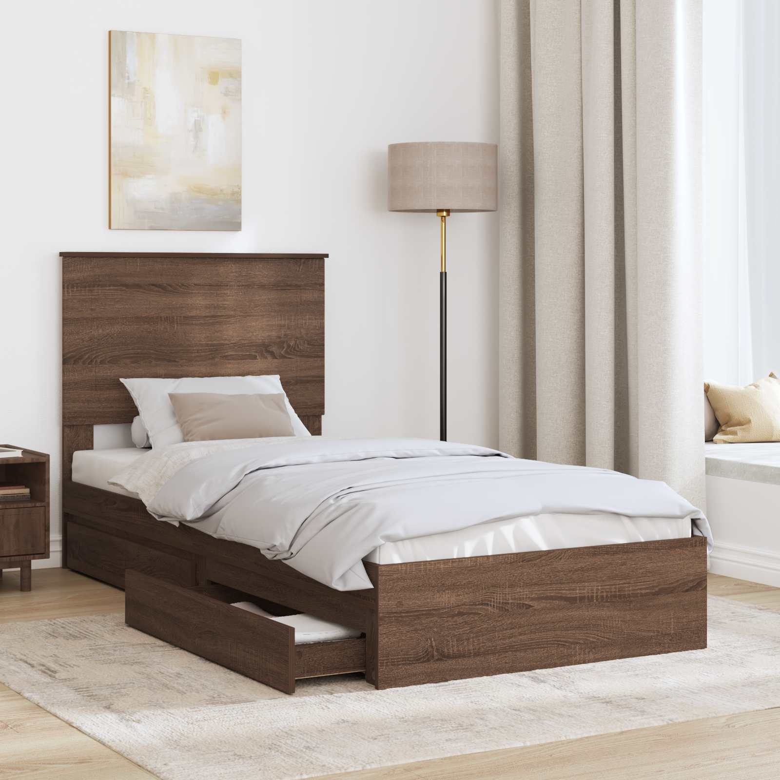 Krevet s od storage Smeđi hrast 75 x 190 cm Konstruirano drvo