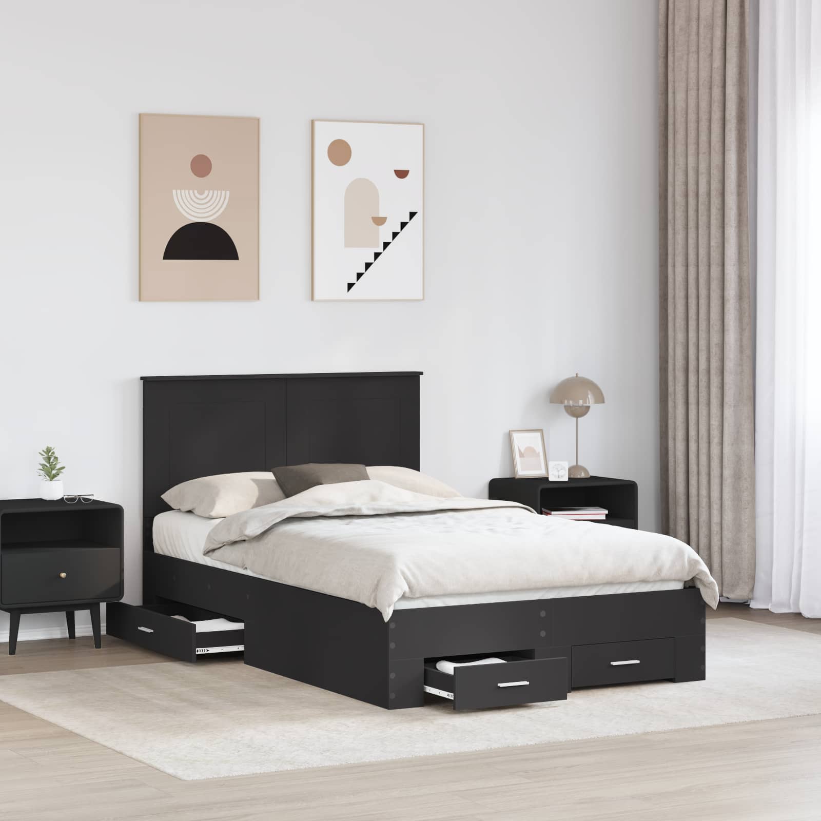 Krevetna konstrukcija Crna 135 x 190 cm Konstruirano drvo