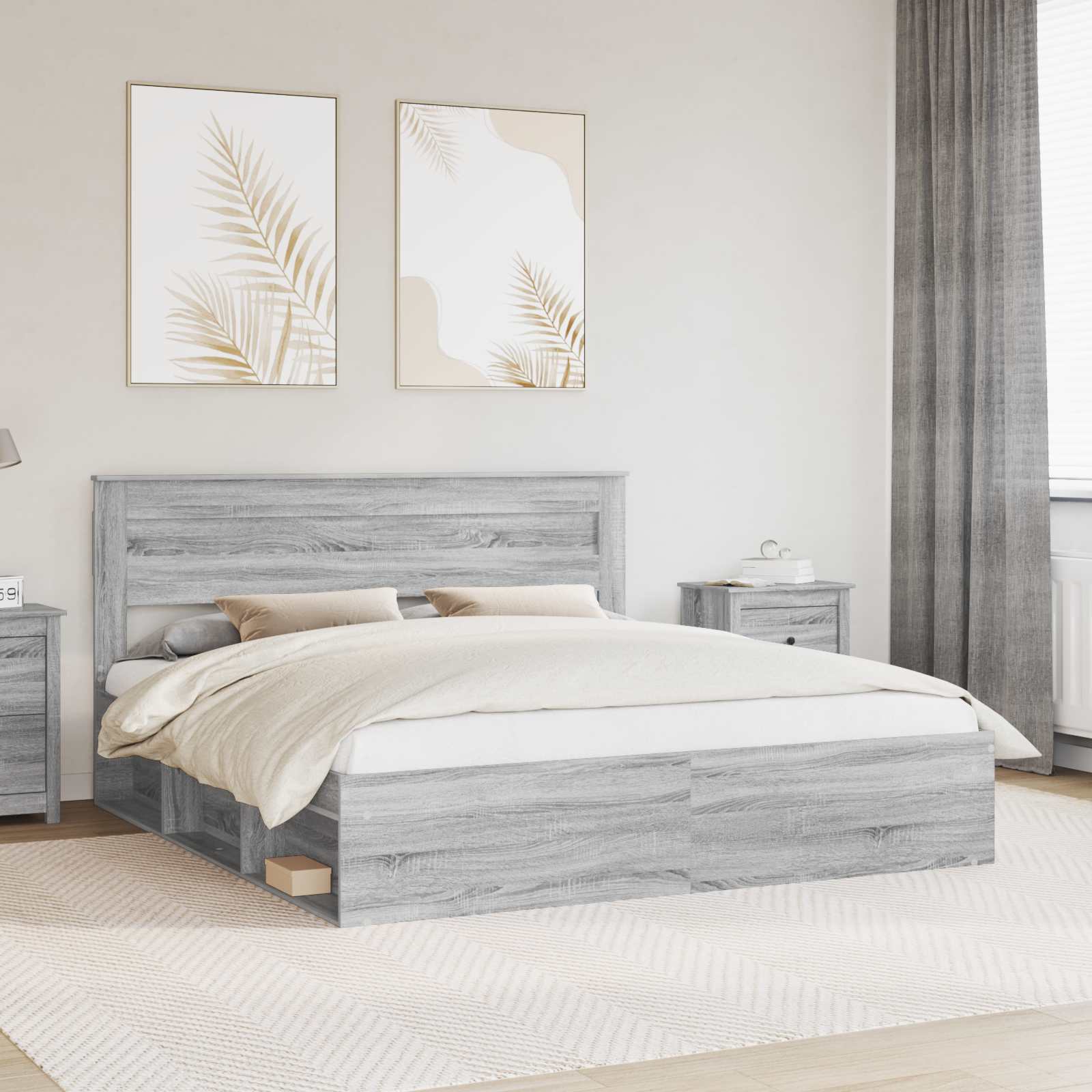 Krevetna konstrukcija s uzglavljem Siva Sonoma 200 x 200 cm