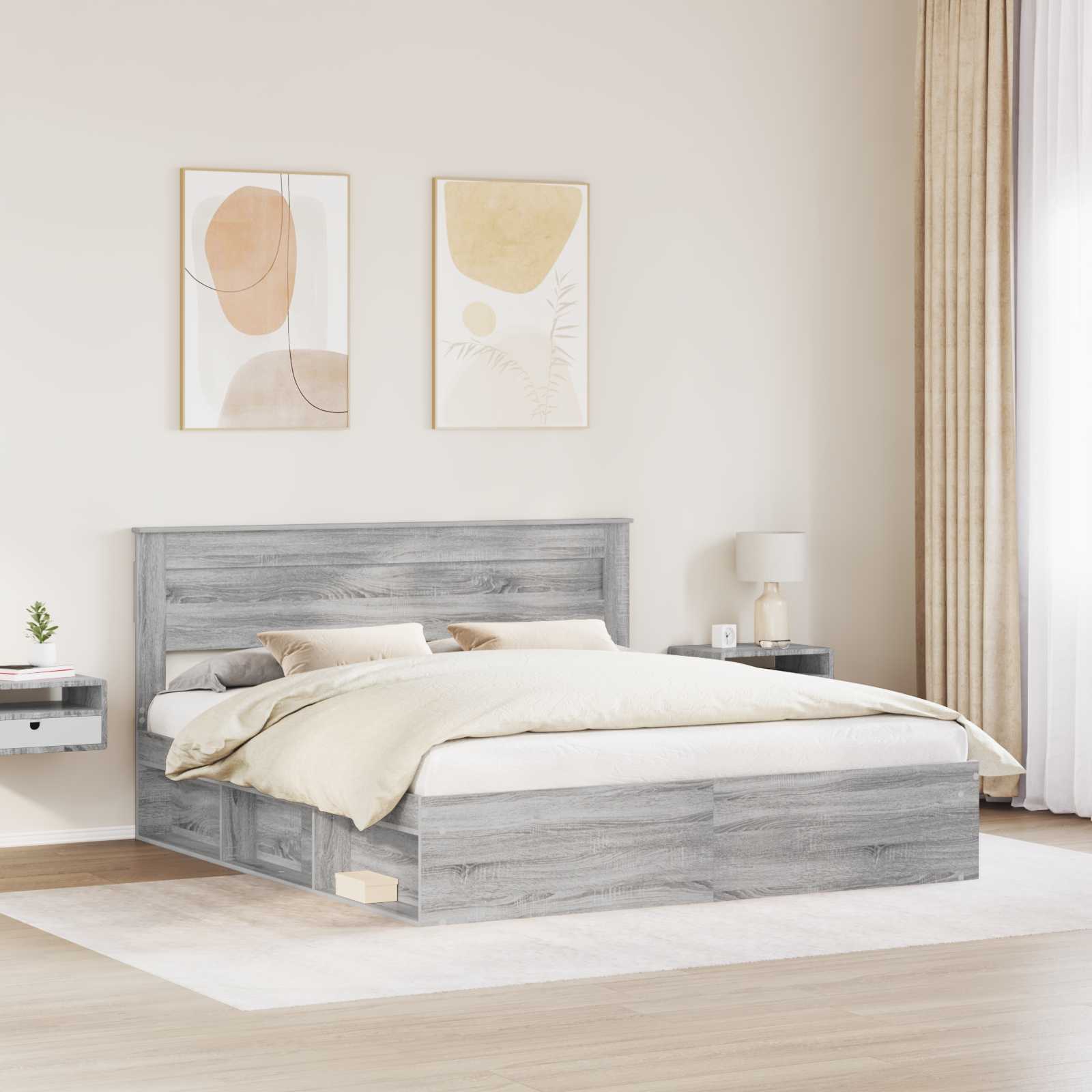 Krevetna konstrukcija s uzglavljem Siva Sonoma 200 x 200 cm